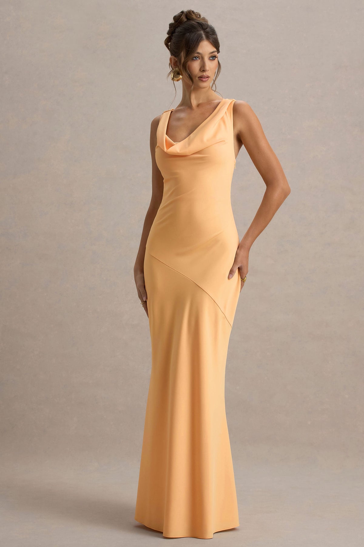 Alesso | Peach Satin Cowl-Neck Slip-Maxi Dress