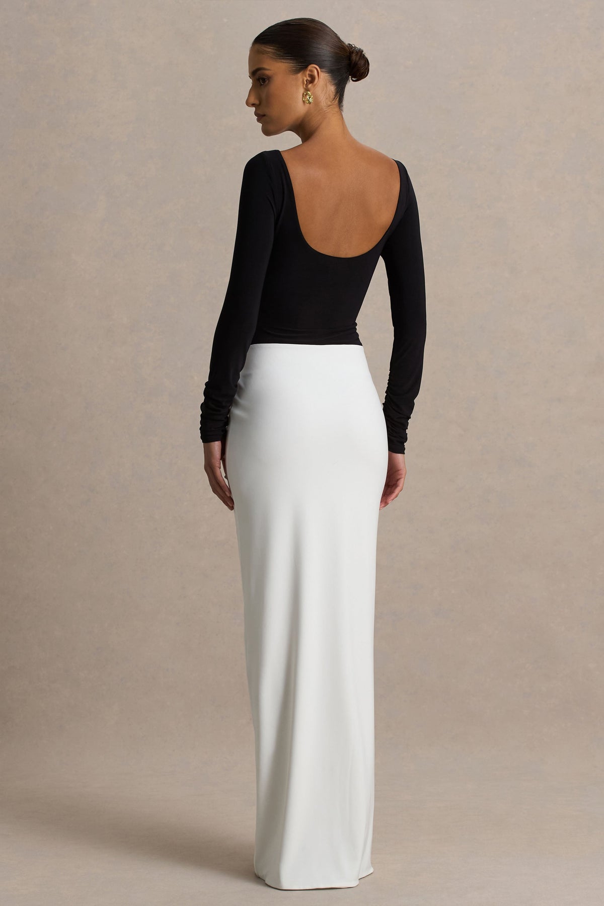 Matilda | Black And White Boat-Neck Maxi Dress With Ruched Detailing