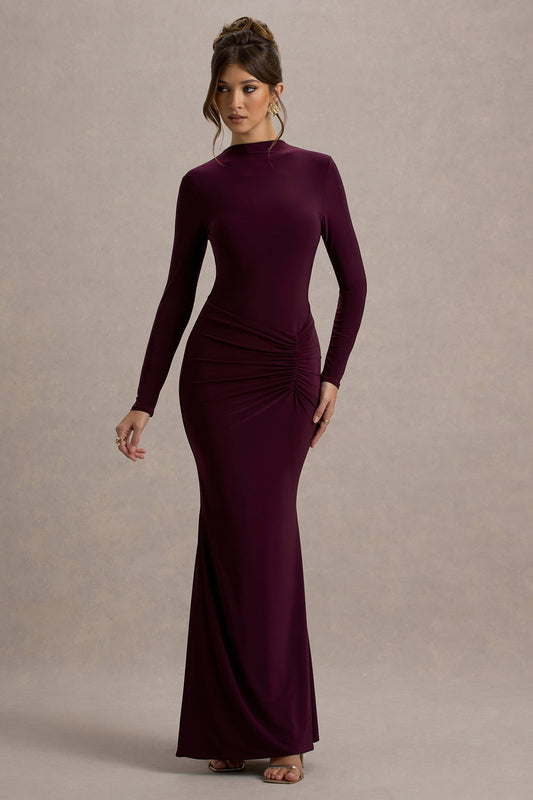 Reid | Plum Long-Sleeve Gathered Maxi Dress