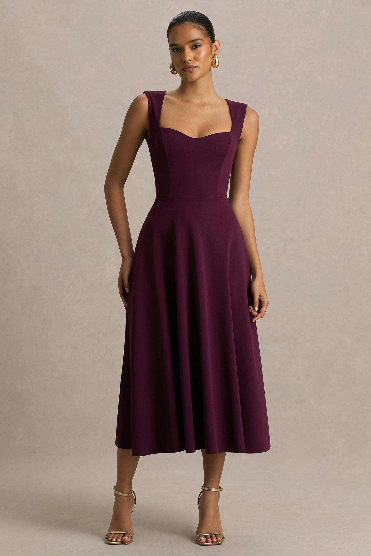 Andromeda | Burgundy Sweetheart-Neck Midi Dress