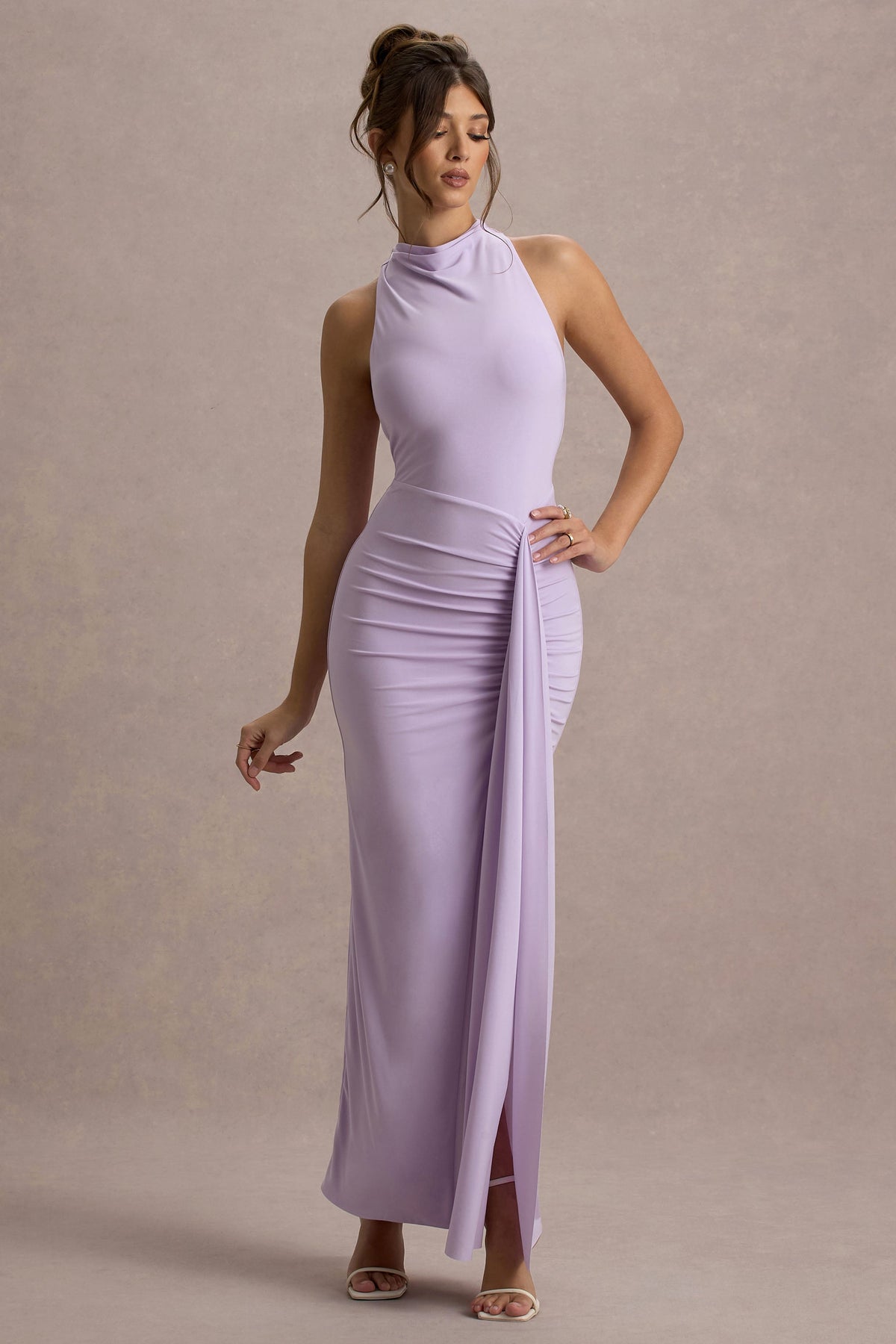 Sunflower | Lilac Jersey Cowl Maxi Dress With Gathered Detailing And Split