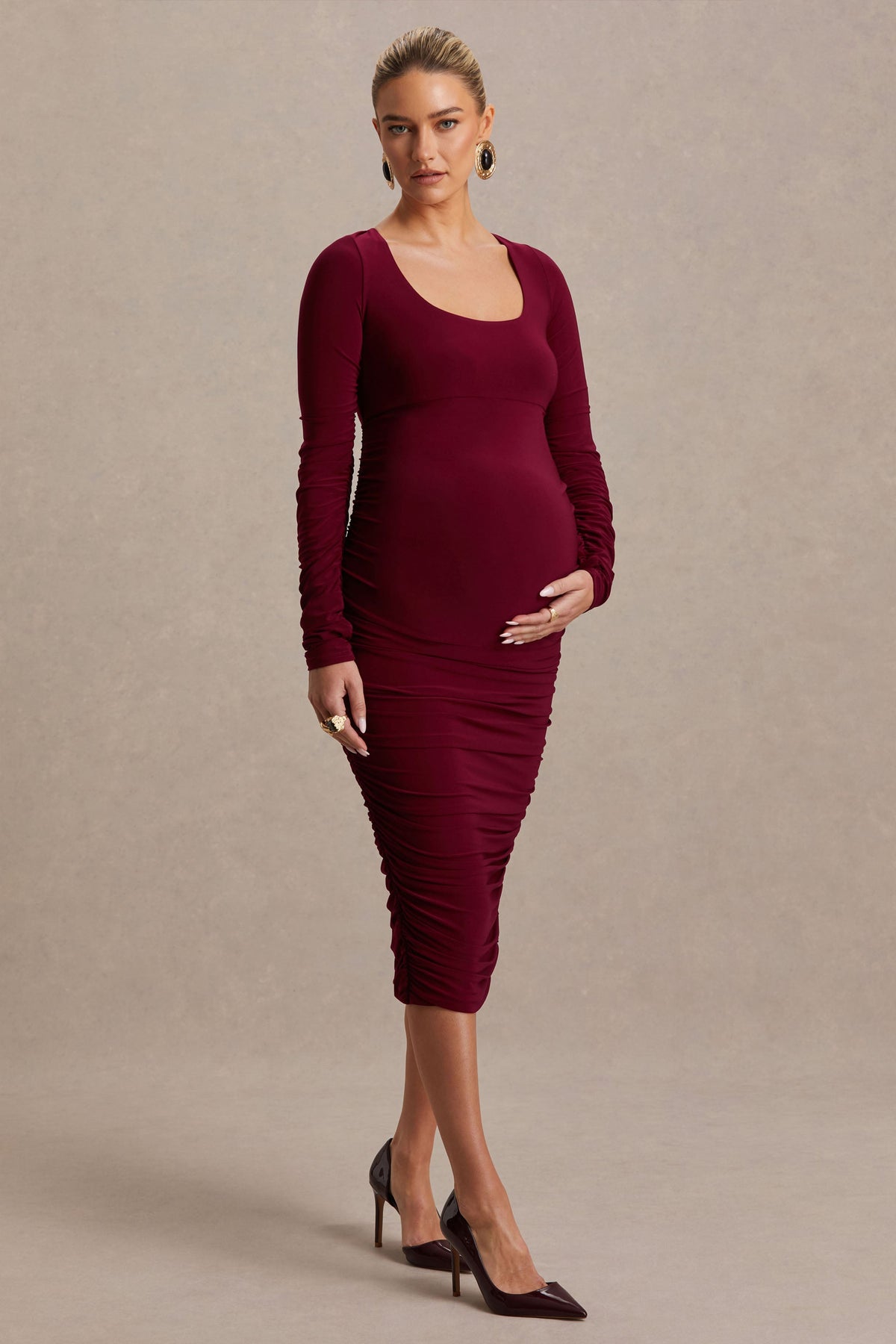 Saffron | Berry Scoop-Neck Maternity Midi Dress