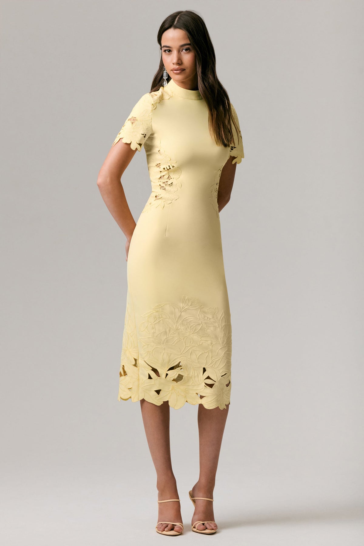 Guest List | Lemon High-Neck Midi Dress With Cut-Out Crochet Detailing