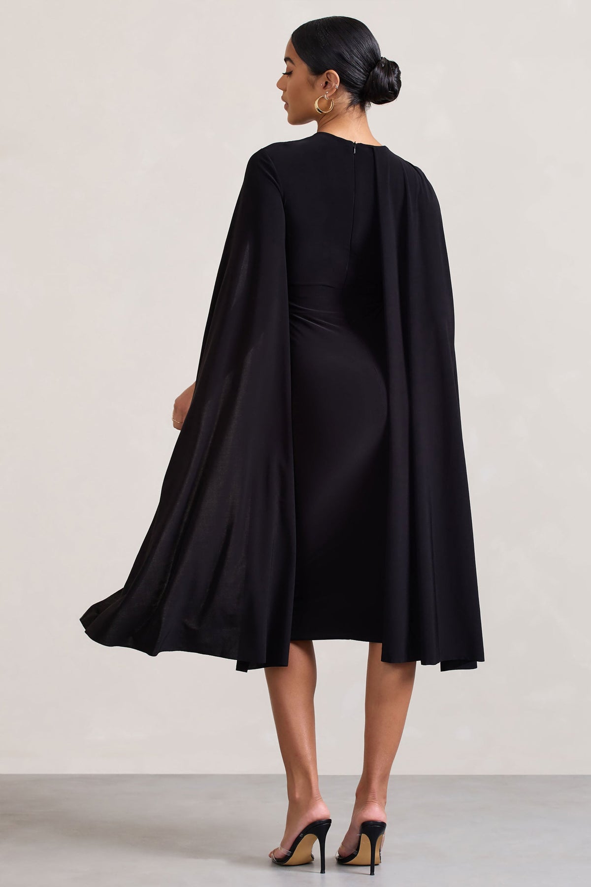 Marysol | Black Asymmetric Cape Midi Dress