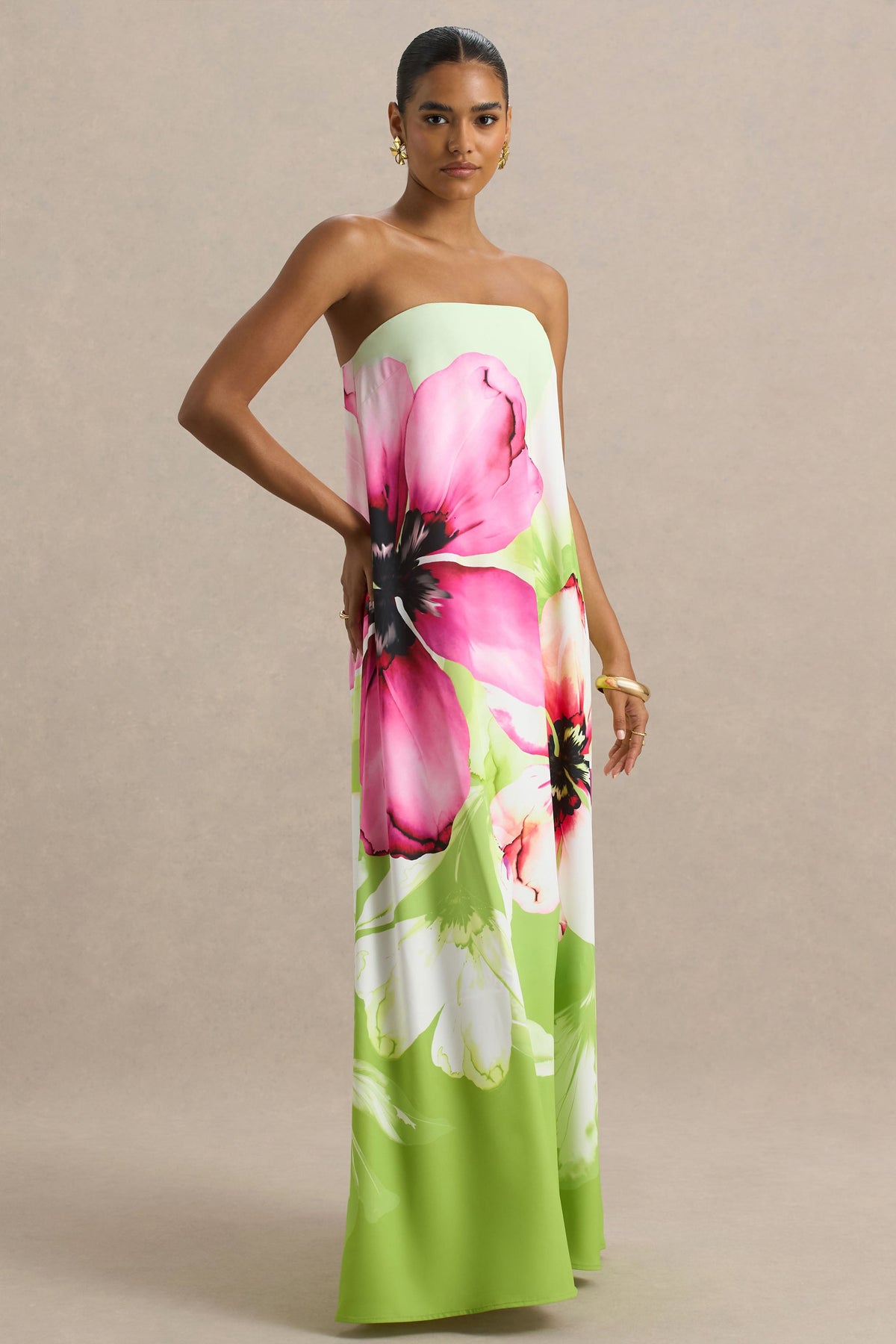Ellery | Lime Floral Print Bandeau Maxi Dress
