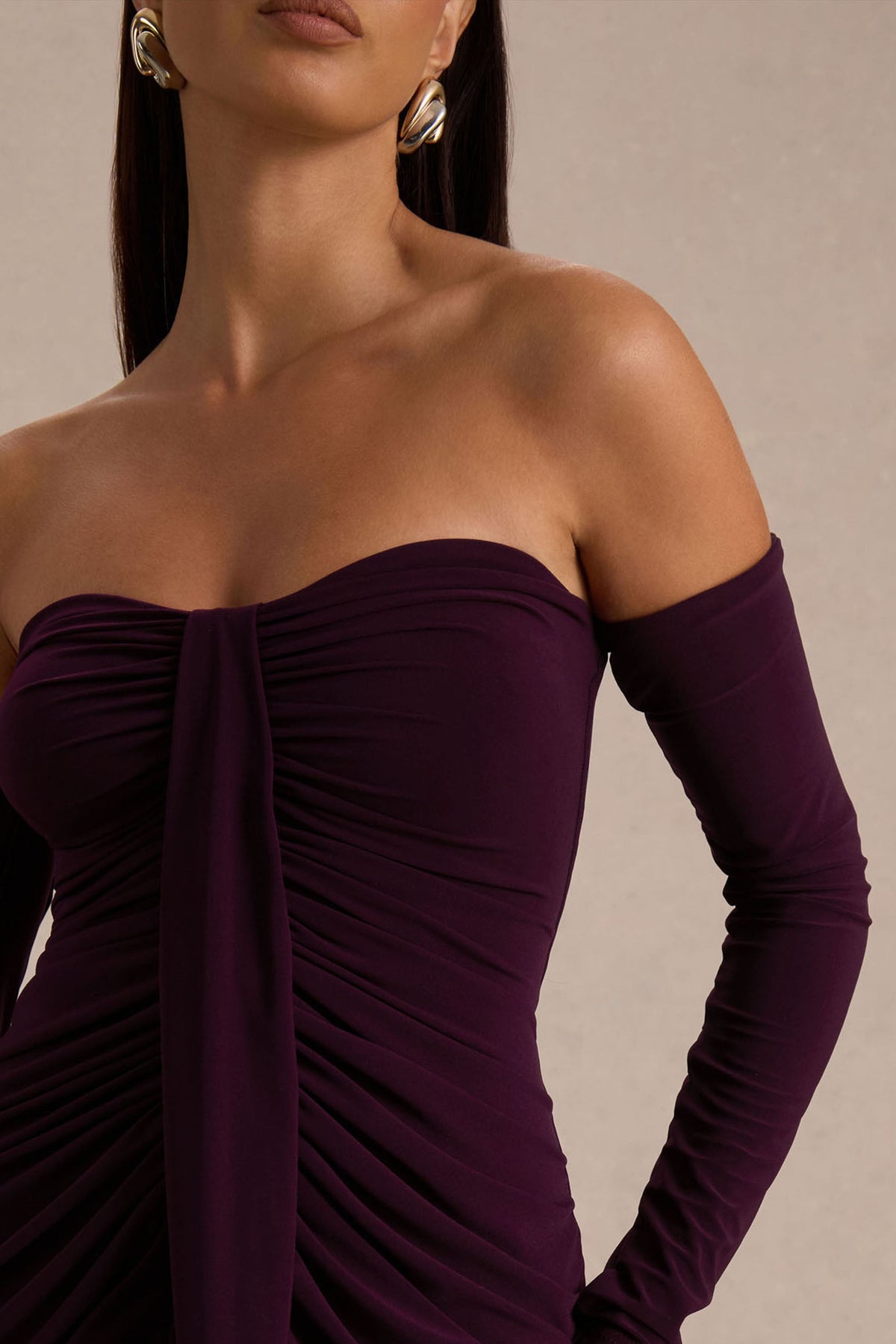 Harper | Plum Bardot-Neck Maxi Dress