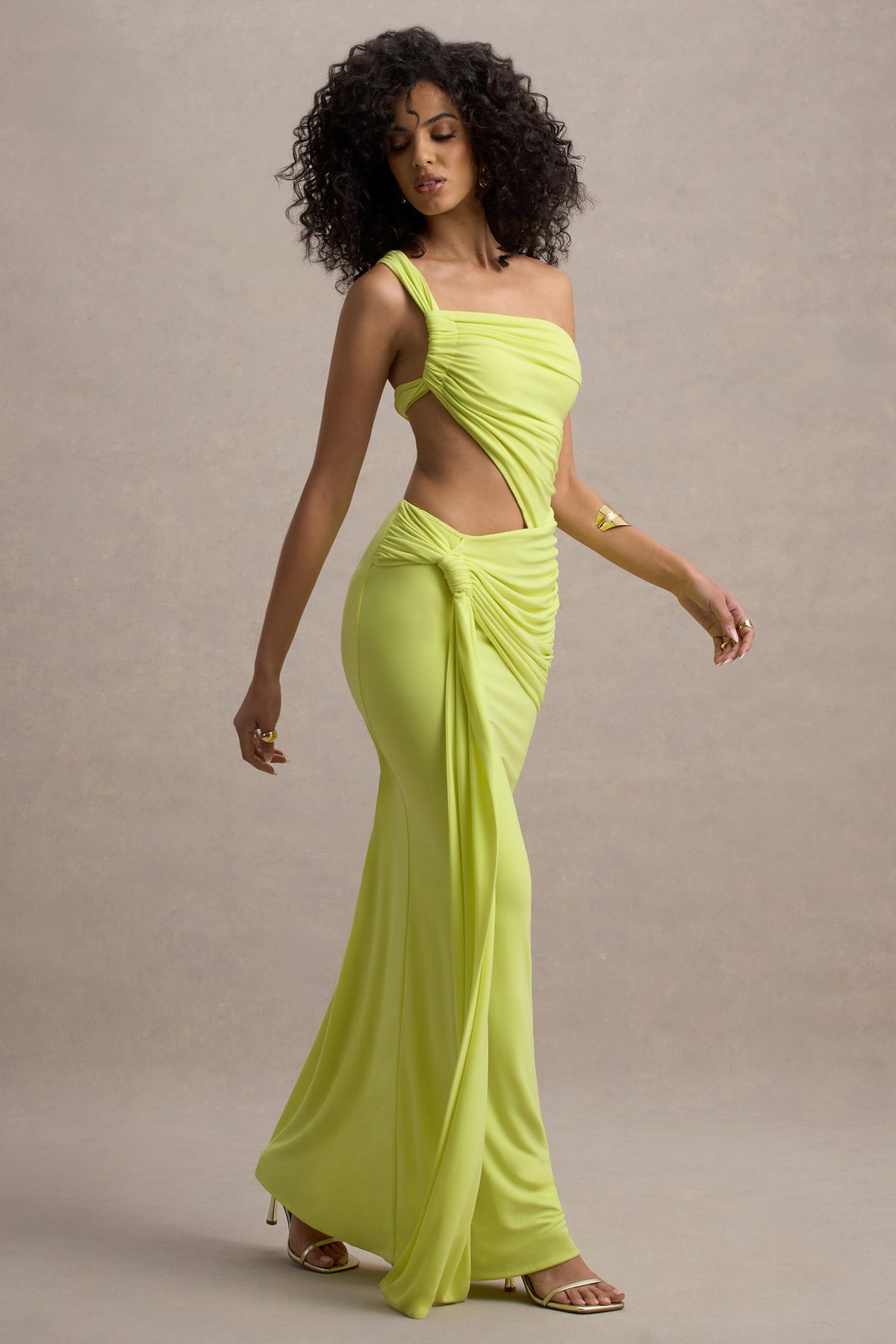 Giovanna | Lime Green Asymmetric Maxi Dress With Wrap Skirt