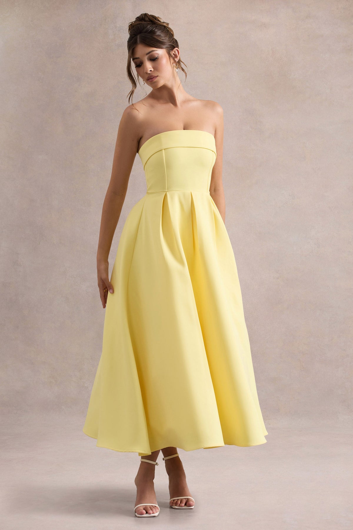 Annalise | Lemon Bandeau Skater Midi Dress