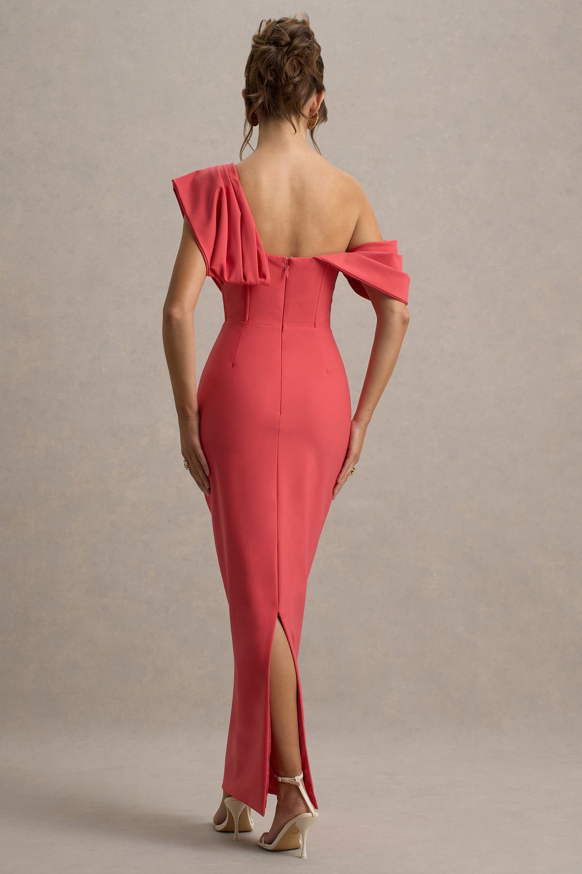 Angelina | Pink Draped Shoulder Maxi Dress