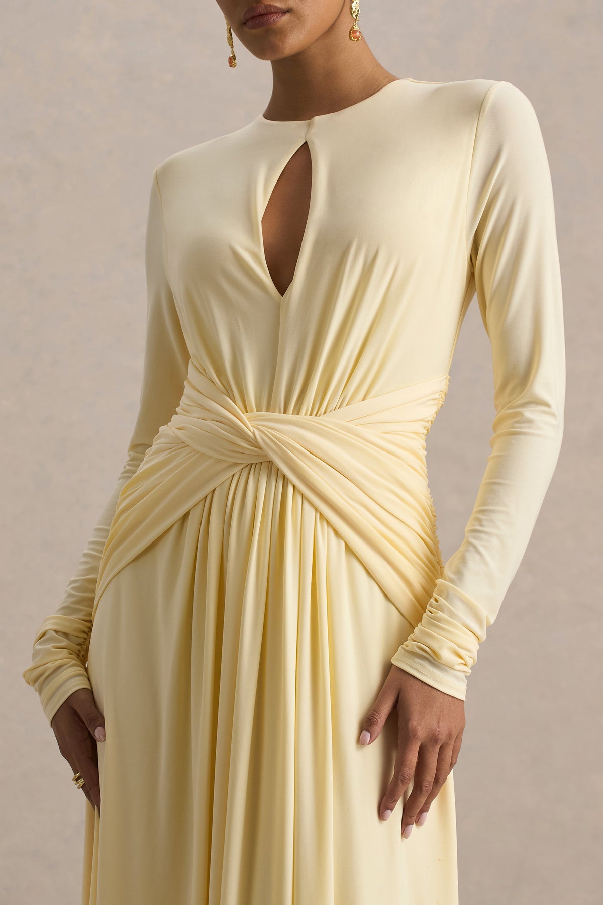 With Me | Lemon High-Neck Maxi Dress With Ruched Detailing