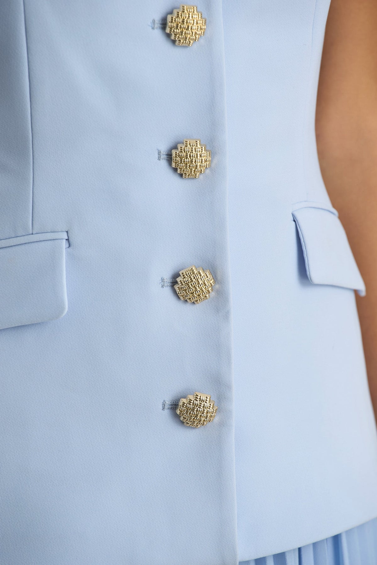 Heavenly | Powder Blue High Neck Maxi Dress With Pleated Detailing