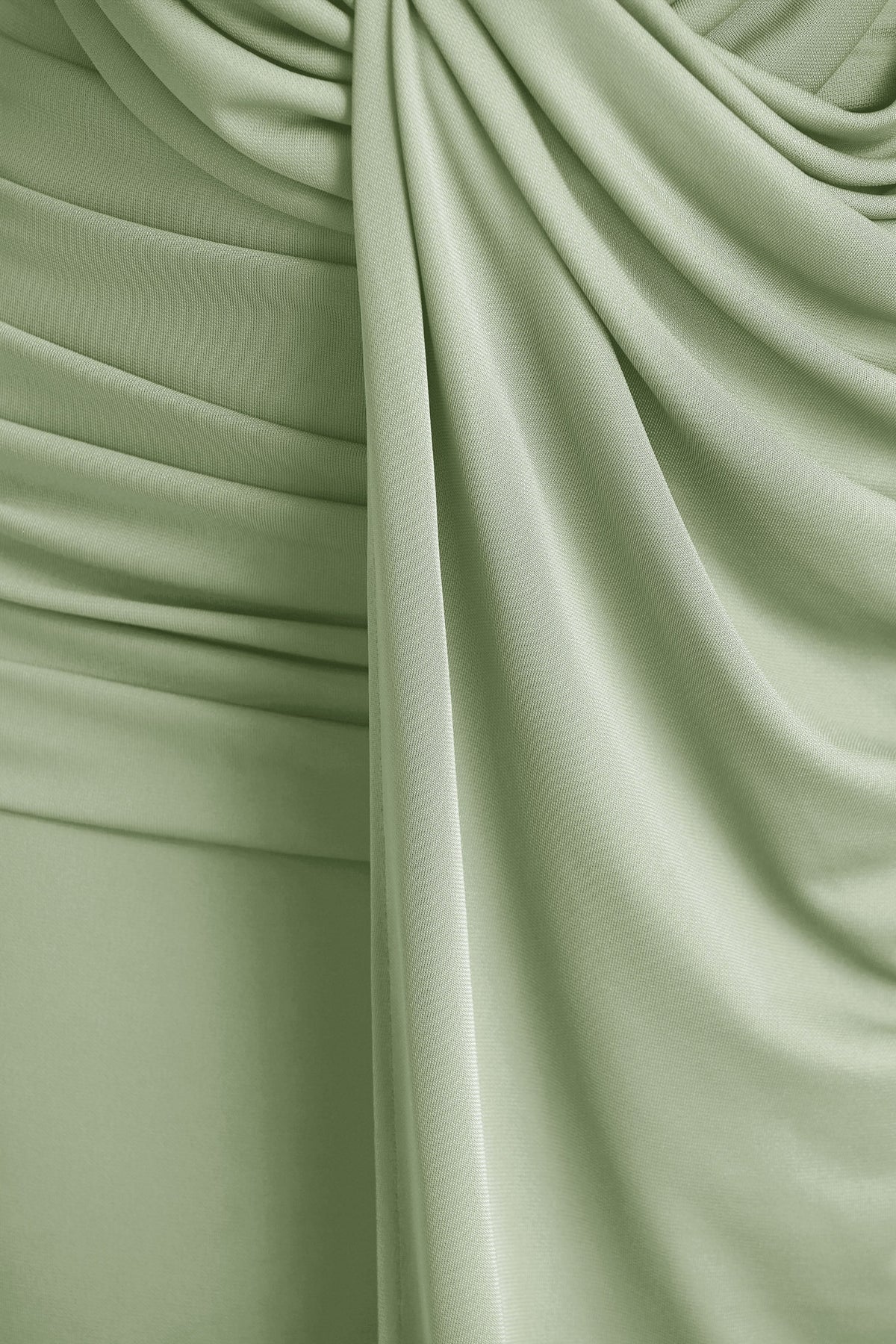 Serafina | Light Green Extreme-Plunge Neck Maxi Dress With Wrap And Ruched Details