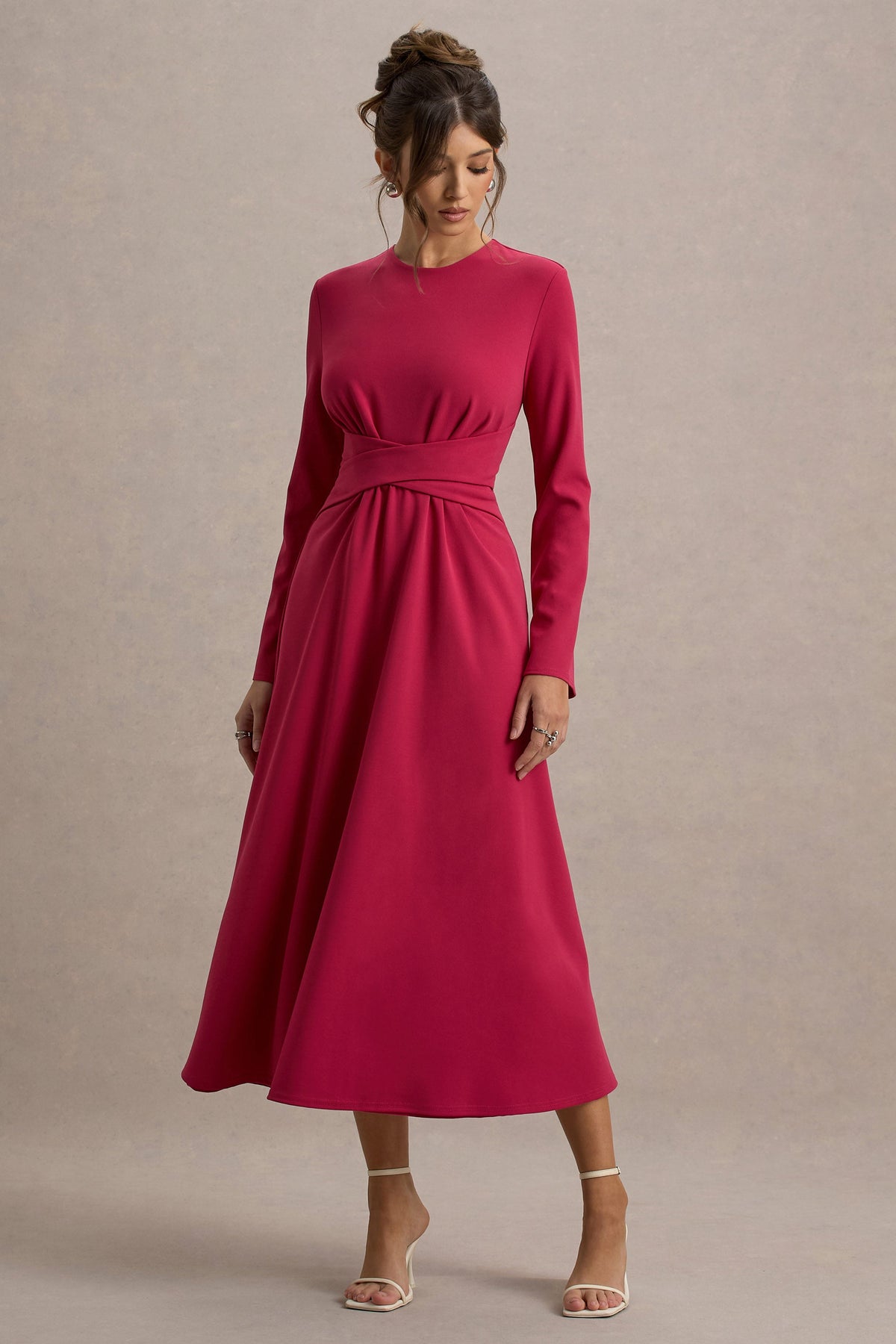 Cassiopeia | Lemon Long-Sleeve Midi Dress With Cross Waist