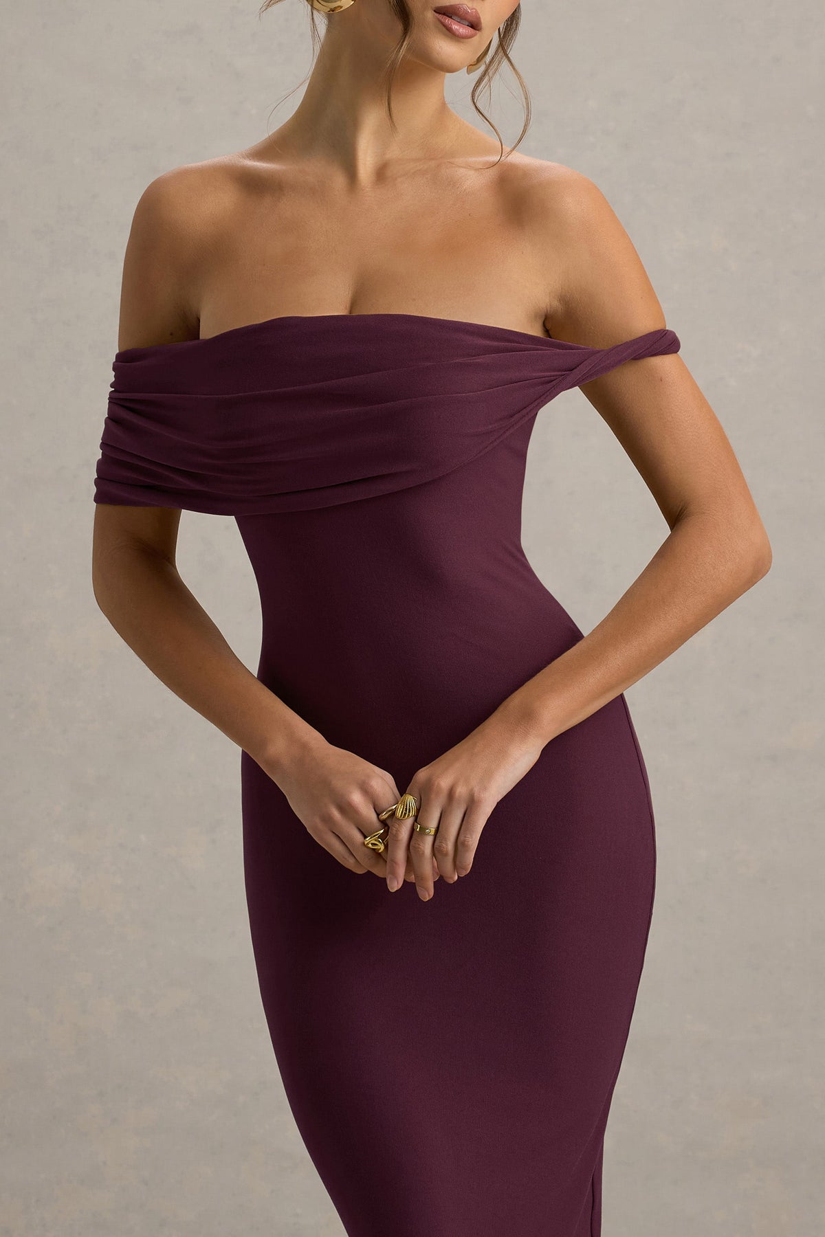 Melika | Burgundy Twisted Bardot Maxi Dress