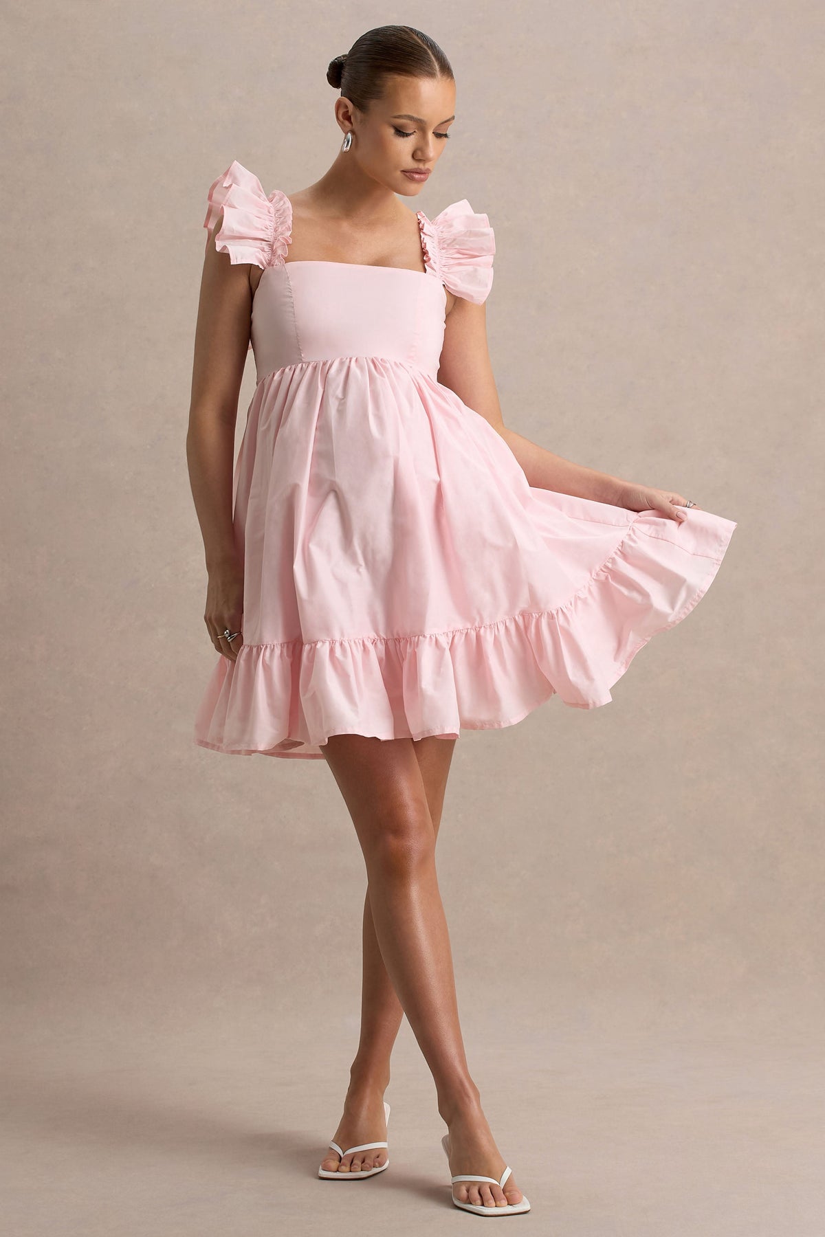 Dolly Daze | Blush Ruffle Sleeve Babydoll Maternity Mini Dress