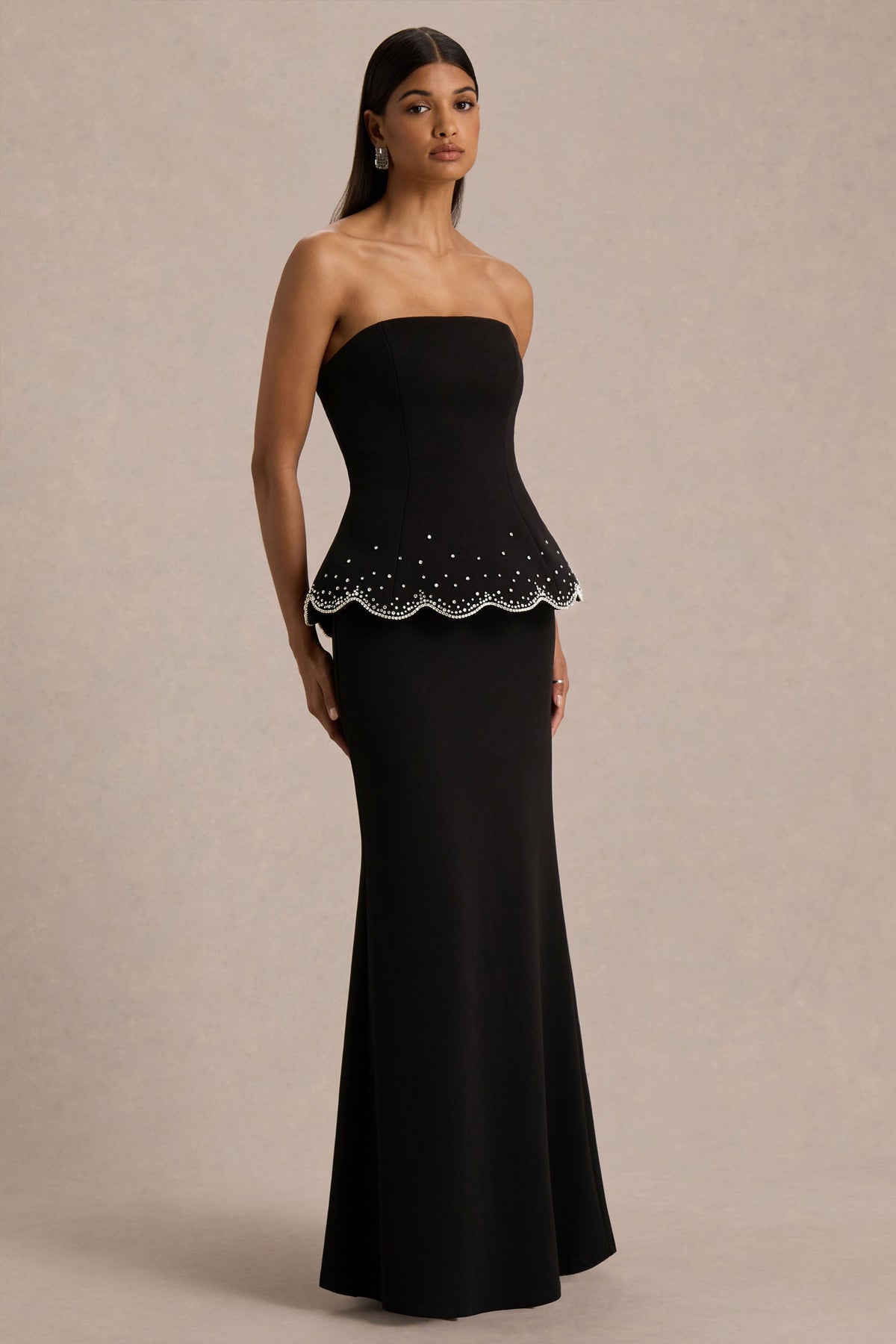 Robin | Black Hand-Embellished Strapless Corset Maxi Dress