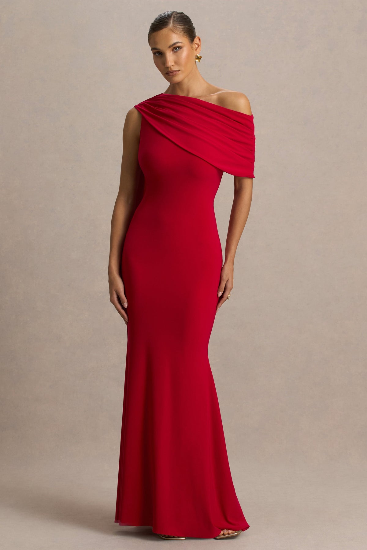 Zendaya | Red Asymmetric-Neck Fishtail Maxi Dress With Sash