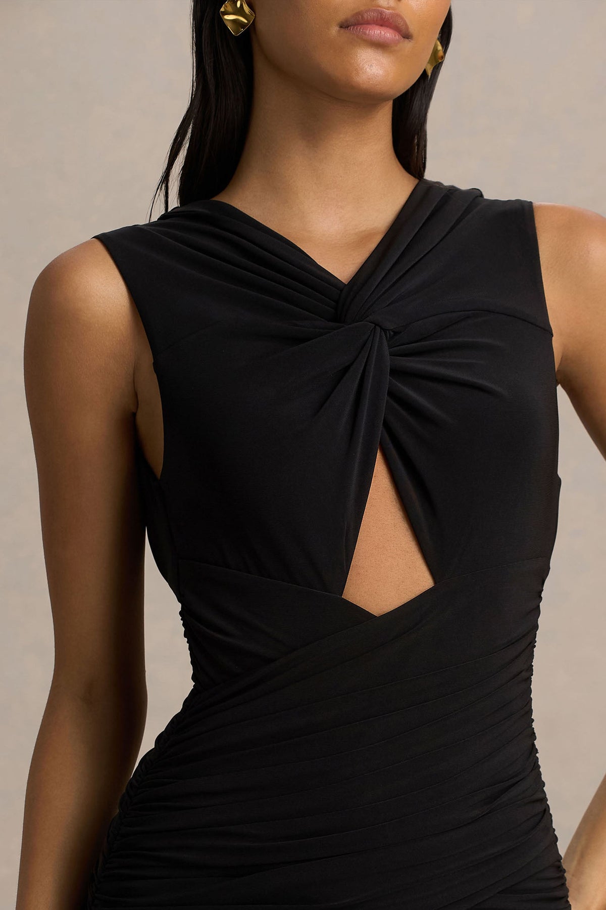 Kendall | Black V-Neck Wrapped Maxi Dress With Chest Cut-Out
