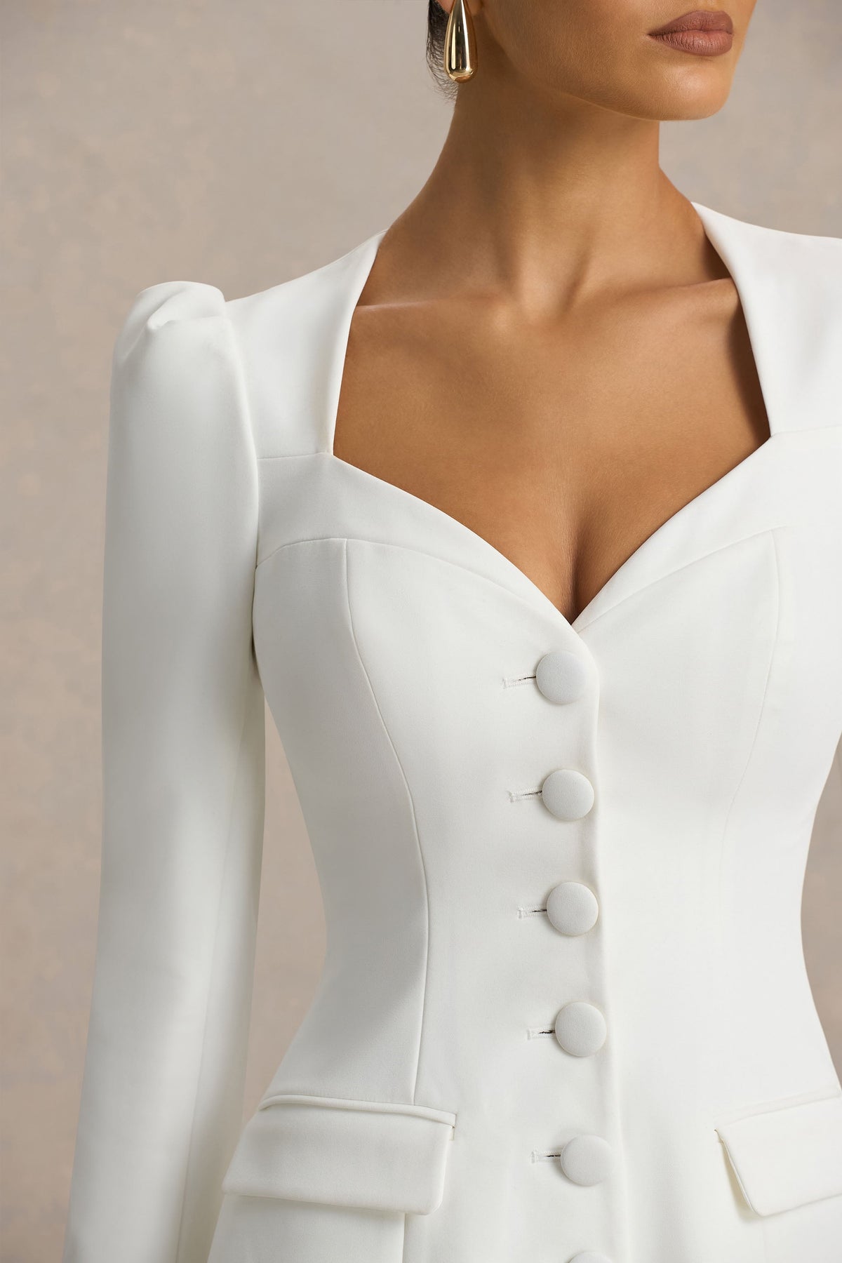 Carmen | White Sweetheart-Neck Tailored Mini Dress