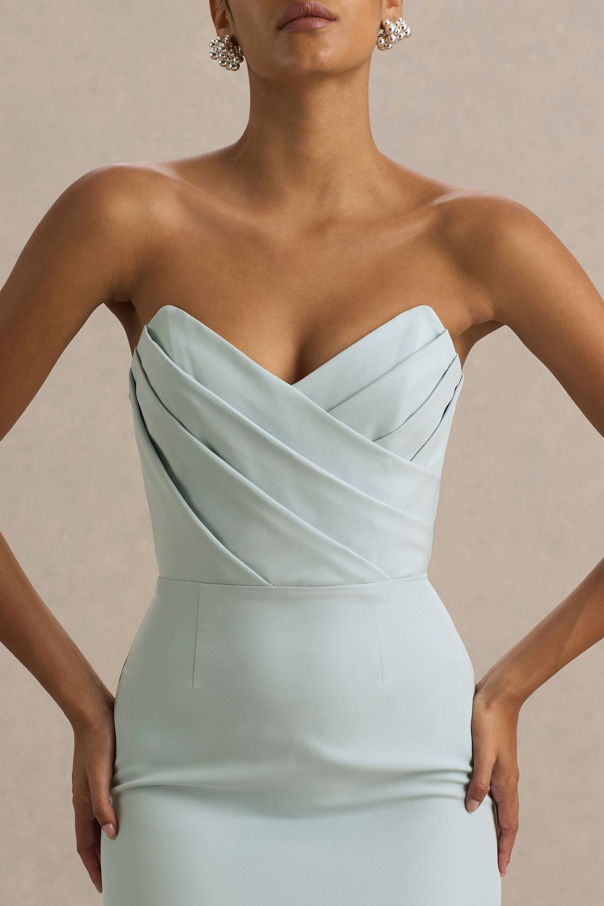 Fierce | Light Blue Asymmetric Ruched Maxi Dress