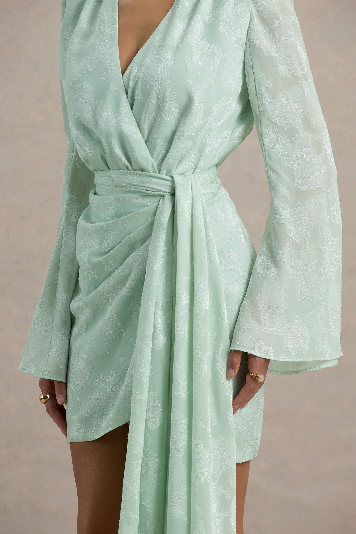Doreen | Mint Long-Sleeve Wrap Mini Dress
