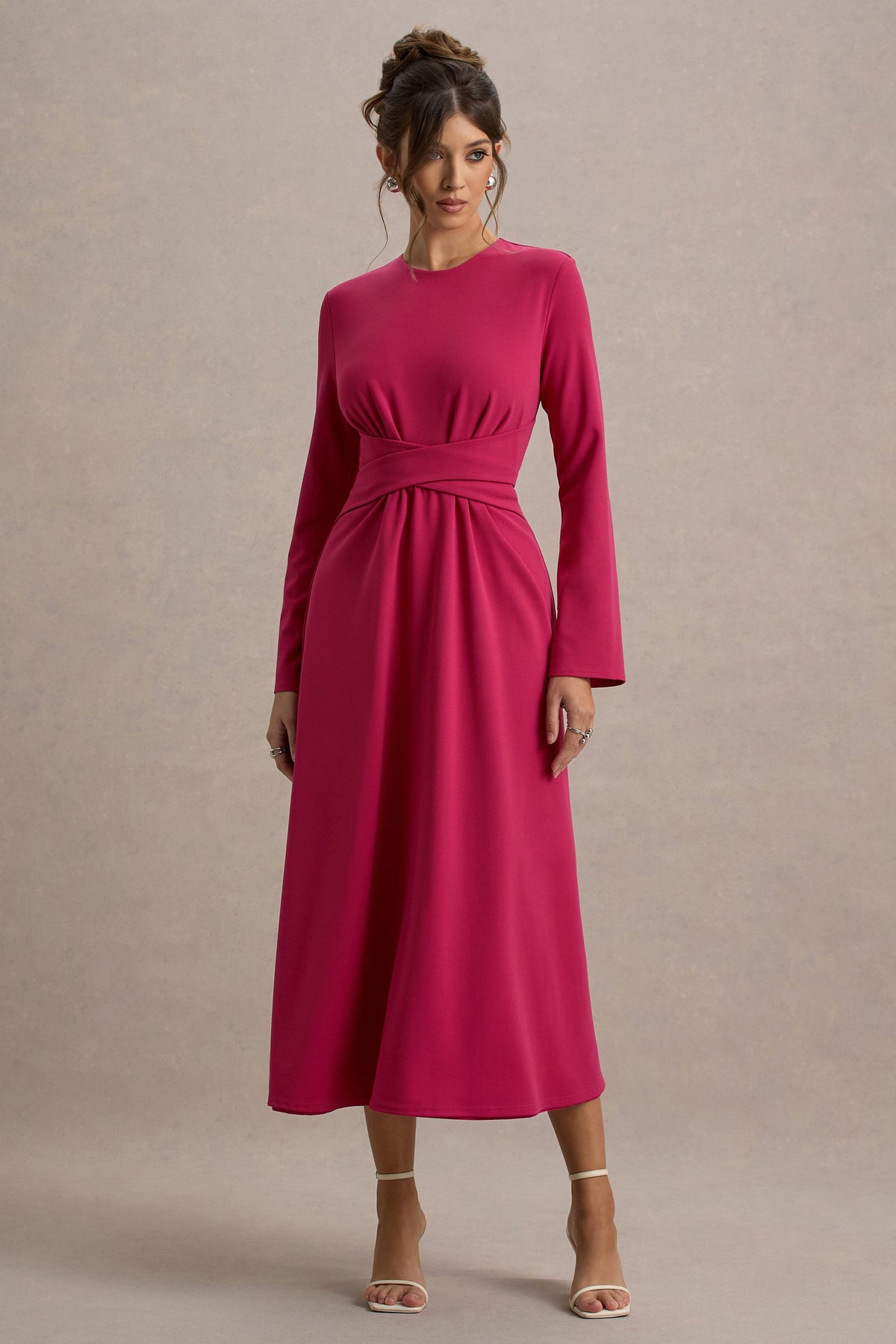 Cassiopeia | Lemon Long-Sleeve Midi Dress With Cross Waist