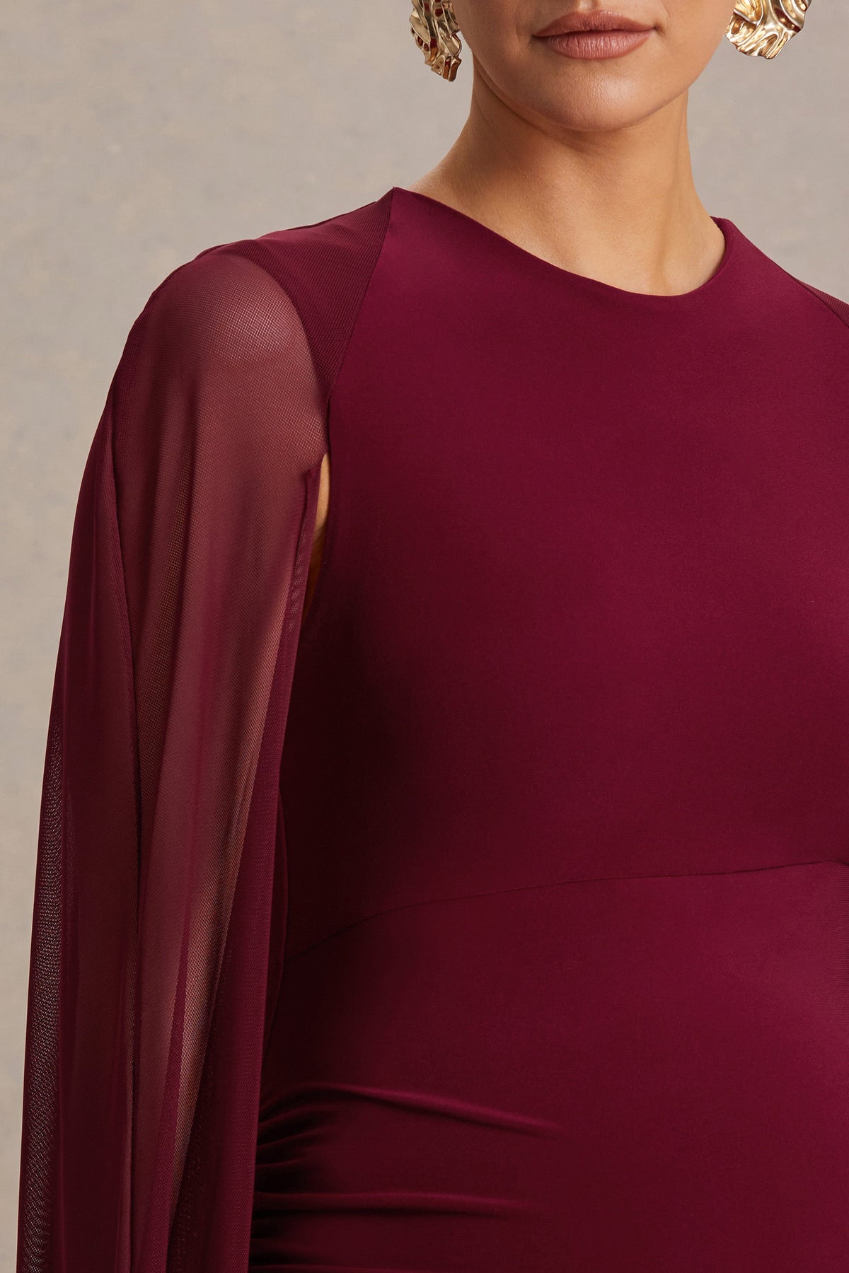 Currant | Berry High-Neck Maternity Maxi Dress With Cape