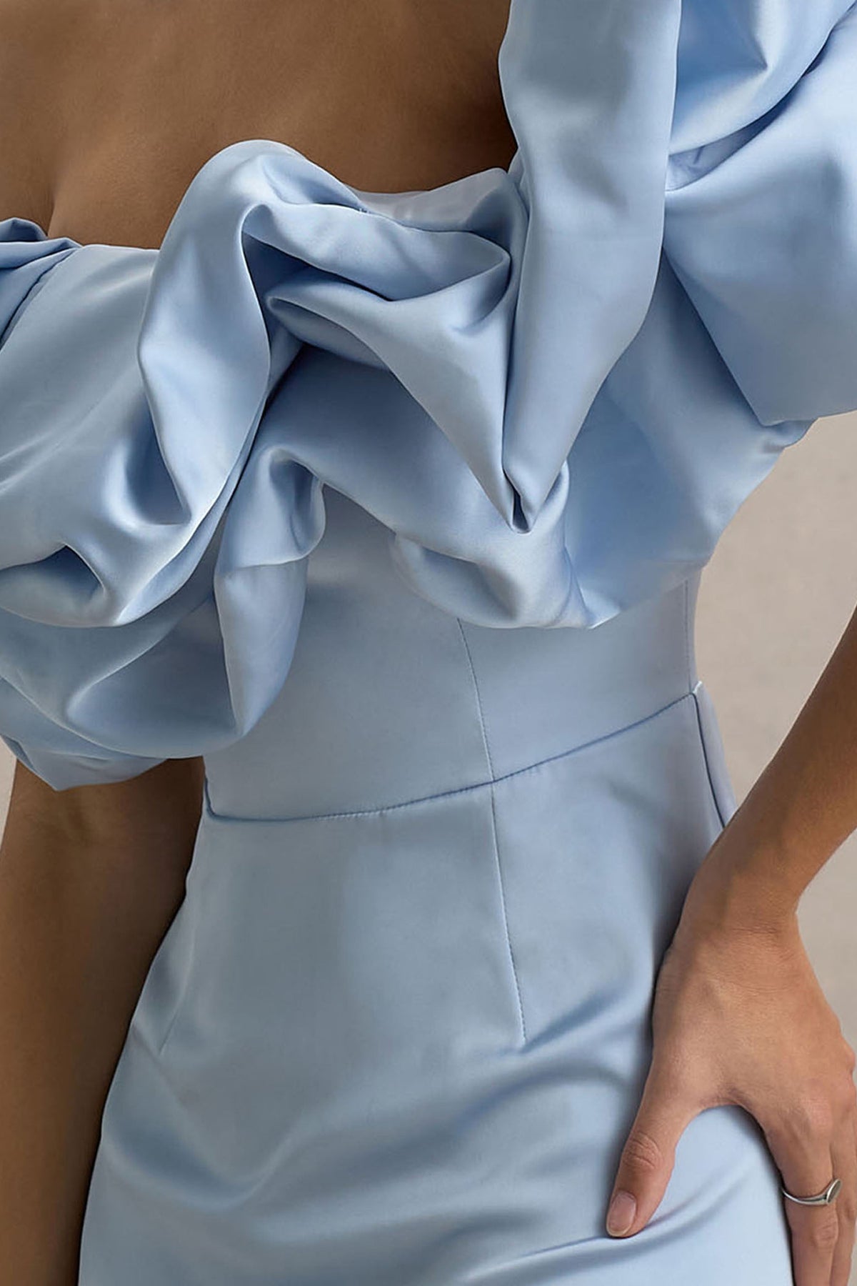 Allie | Powder Blue Puff Bardot Maxi Dress