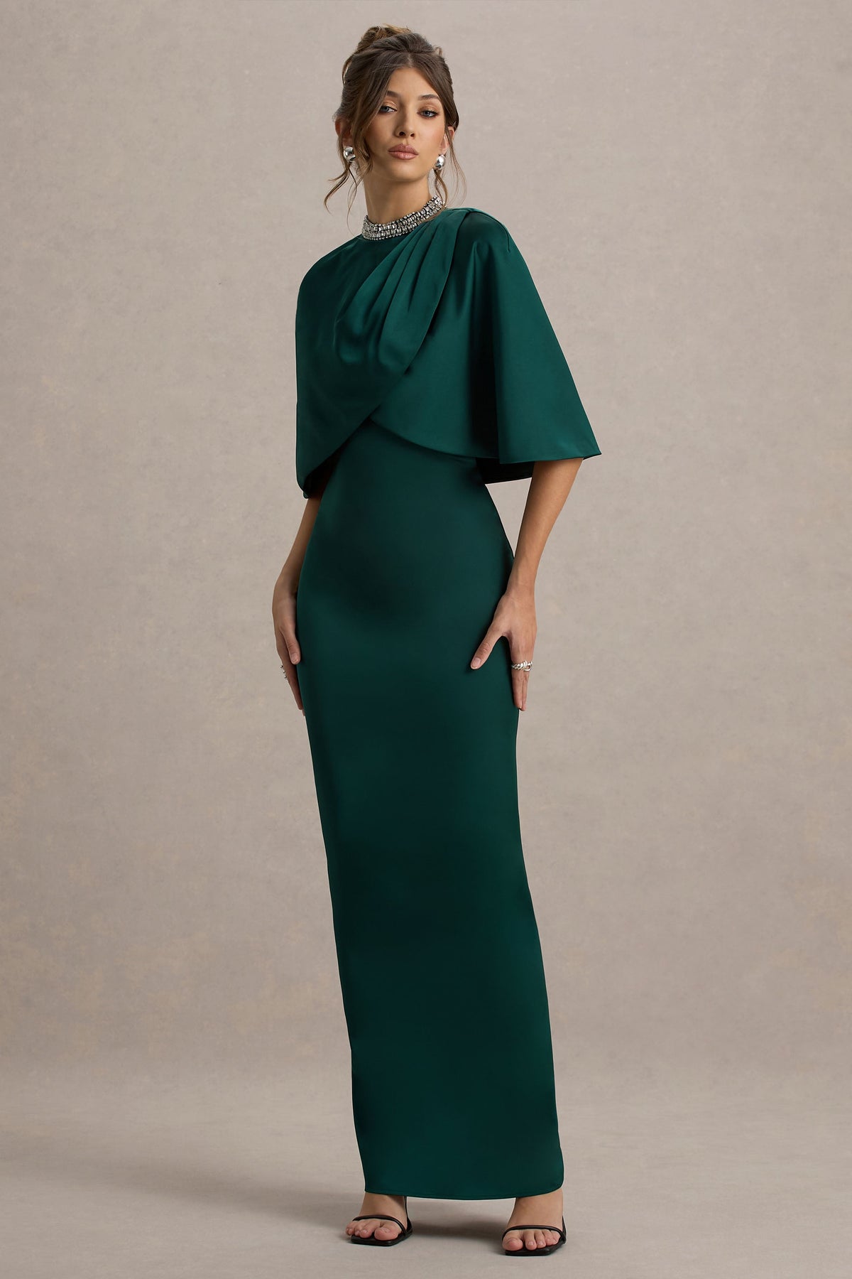 Diletta | Bottle Green Cape Maxi Dress