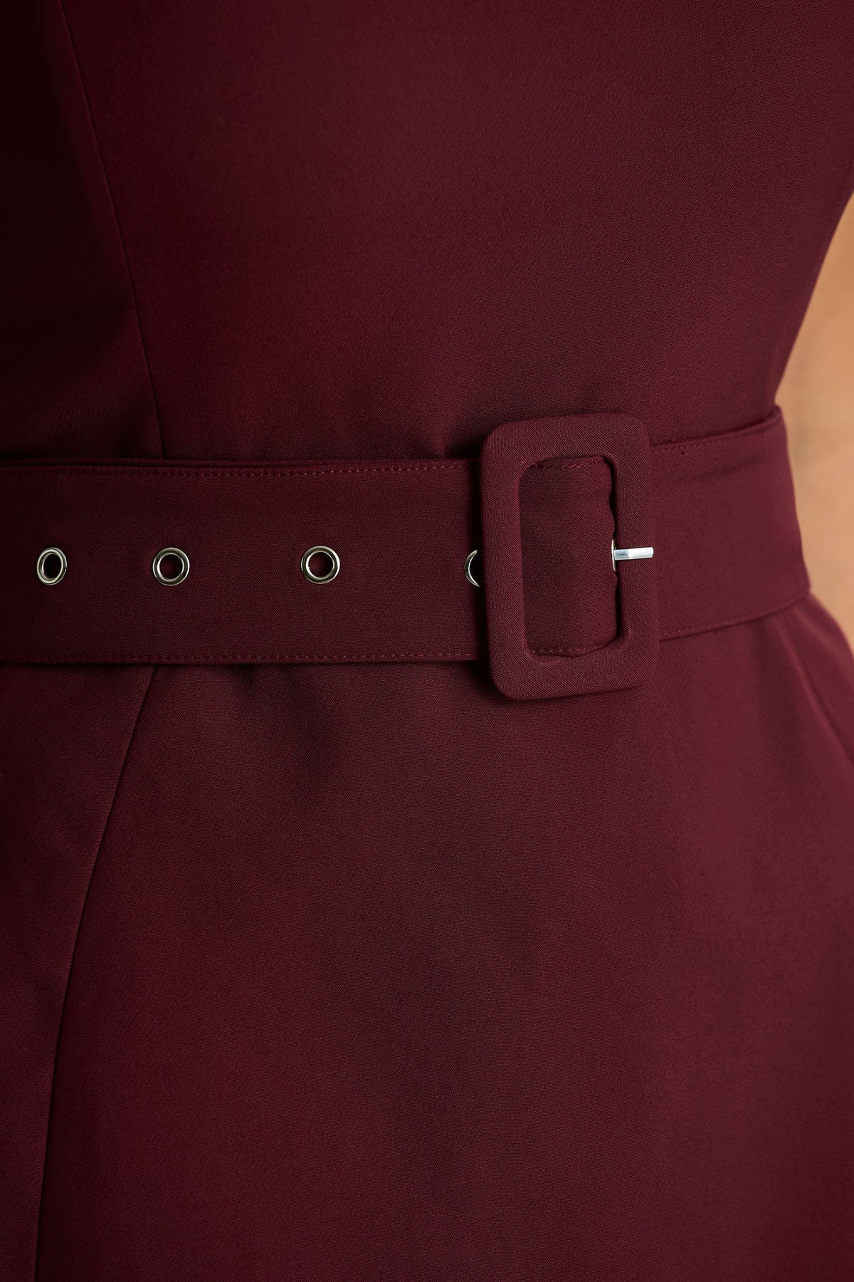 Timberly | Burgundy High-Neck Tailored Micro-Mini Dress