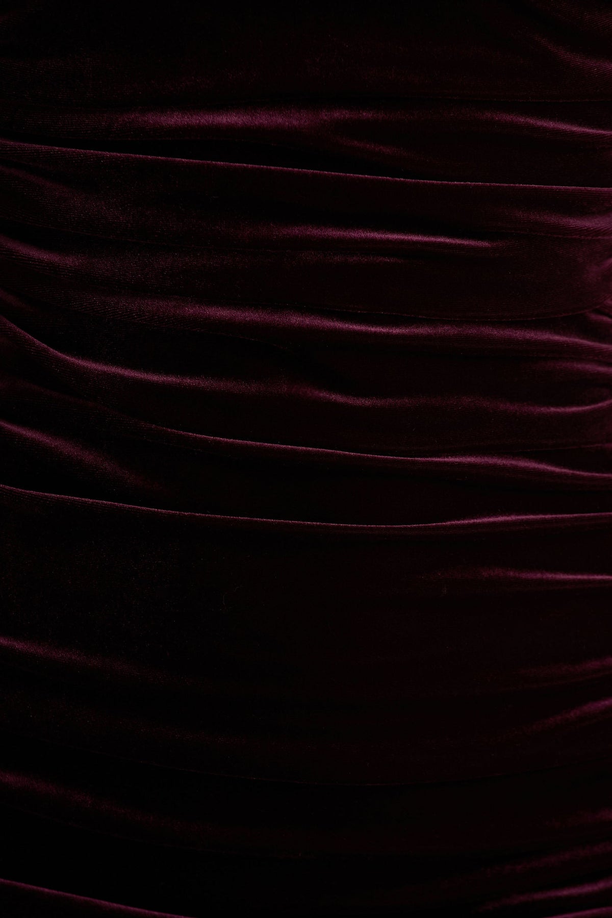 Treat | Burgundy Velvet Asymmetric-Neck Maxi Dress With Ruched Detailing.