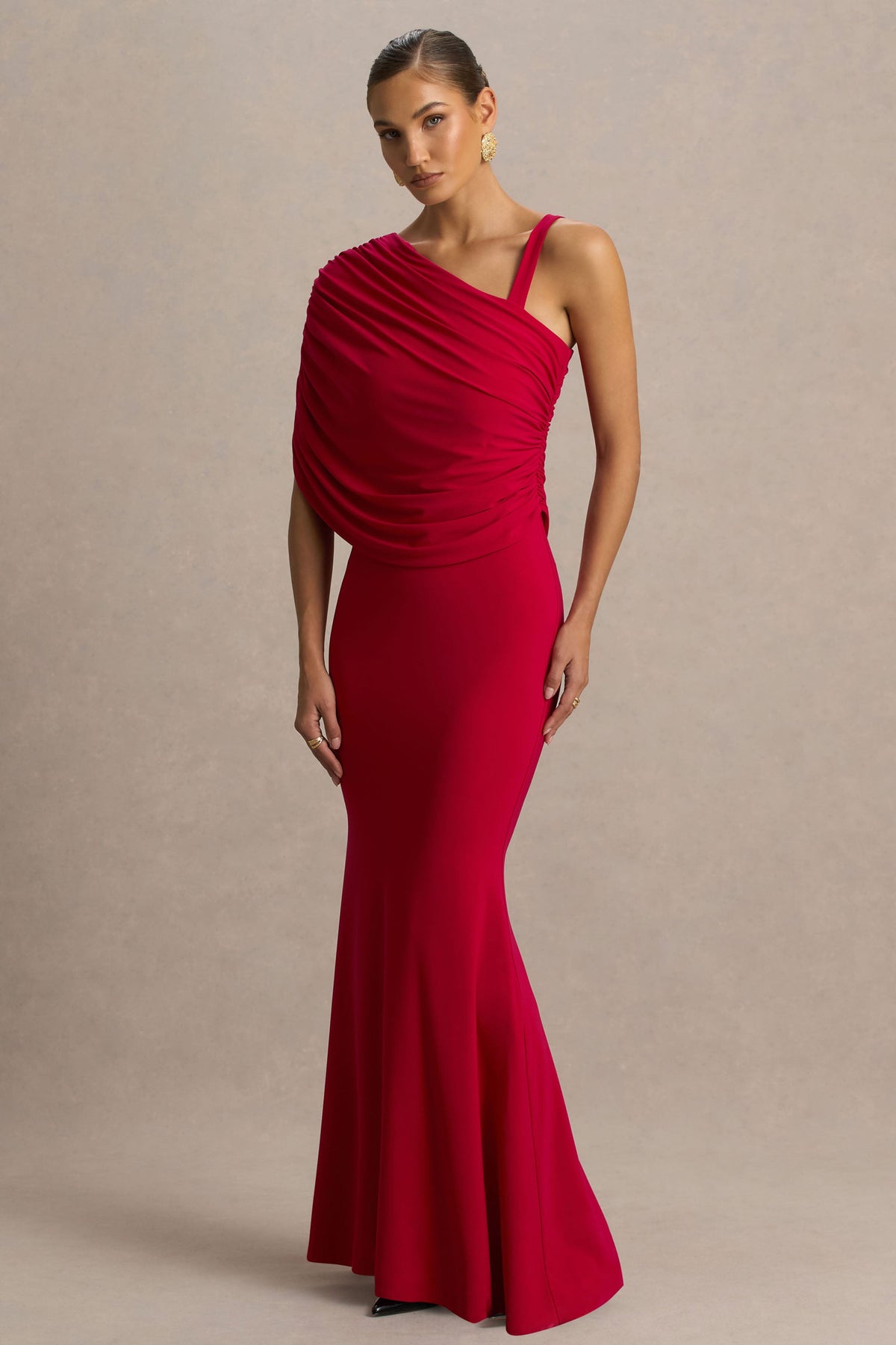 Sylvie | Red Asymmetric-Neck Maxi Dress