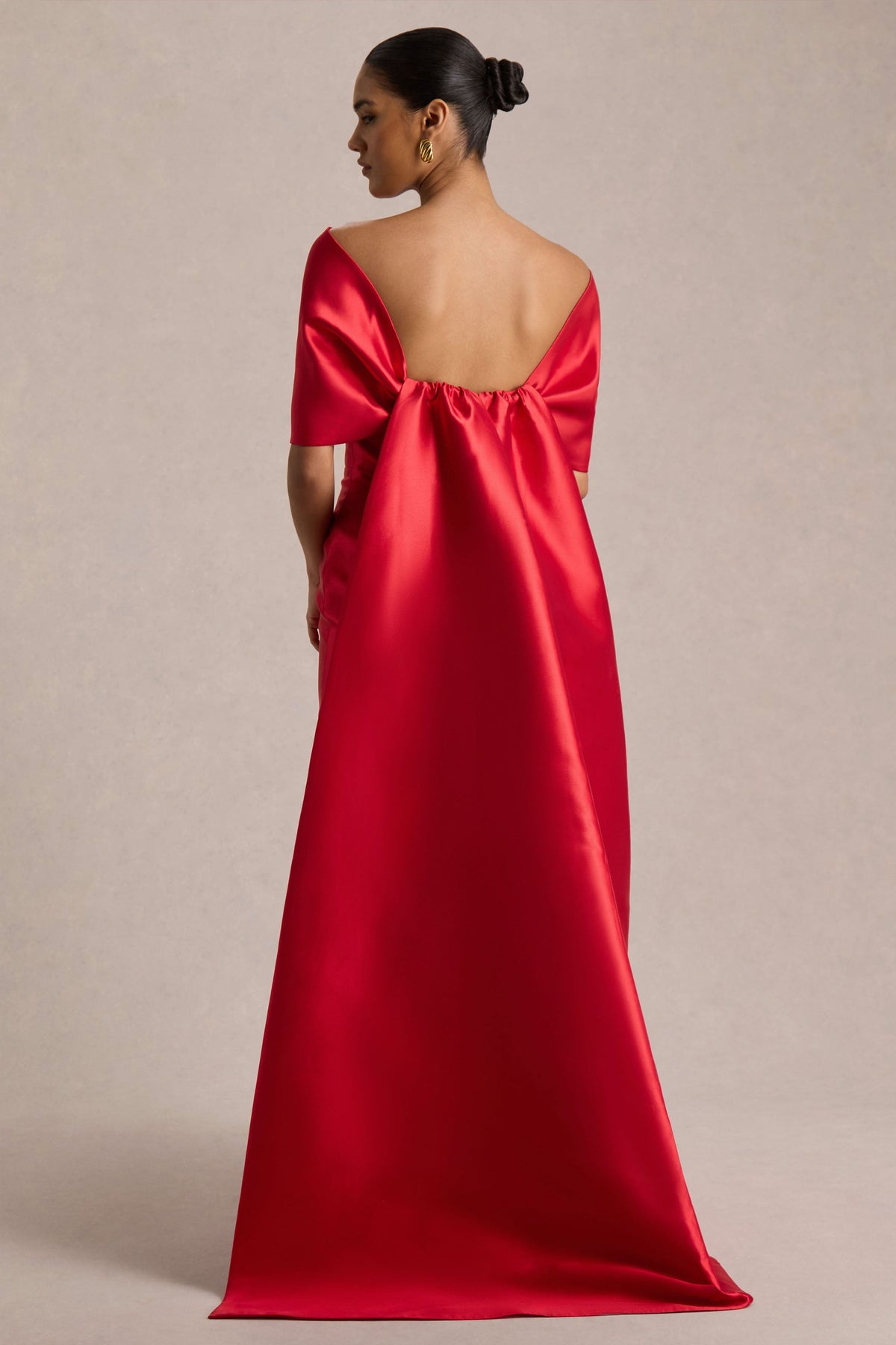 Wanting More | Red Satin Cape Maxi Dress With Oversized Bow