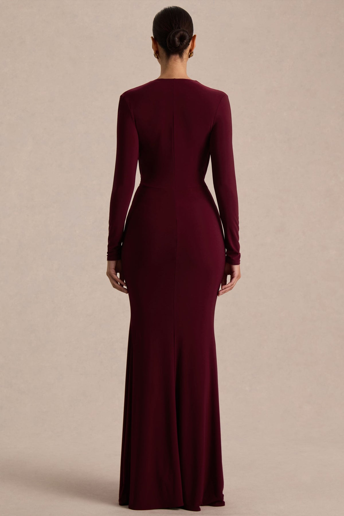 Command | Burgundy Plunge-Neck Maxi Dress With Front-High Split