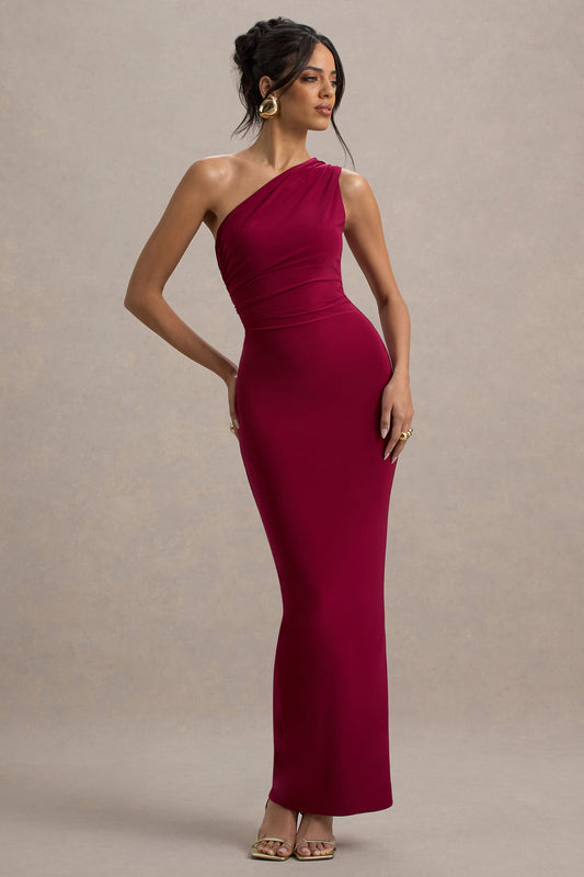 Venetia | Burgundy One-Shoulder Tie-Back Maxi Dress
