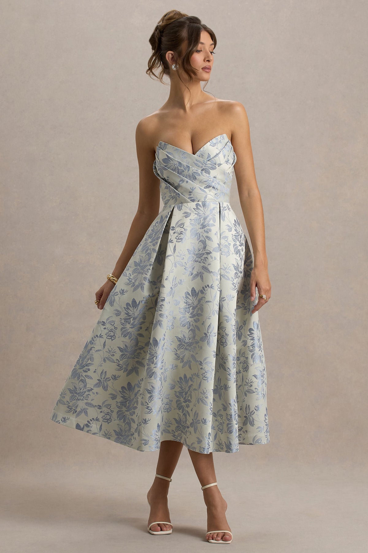 One Wish | Light Blue Jacquard Sweetheart Midi Dress
