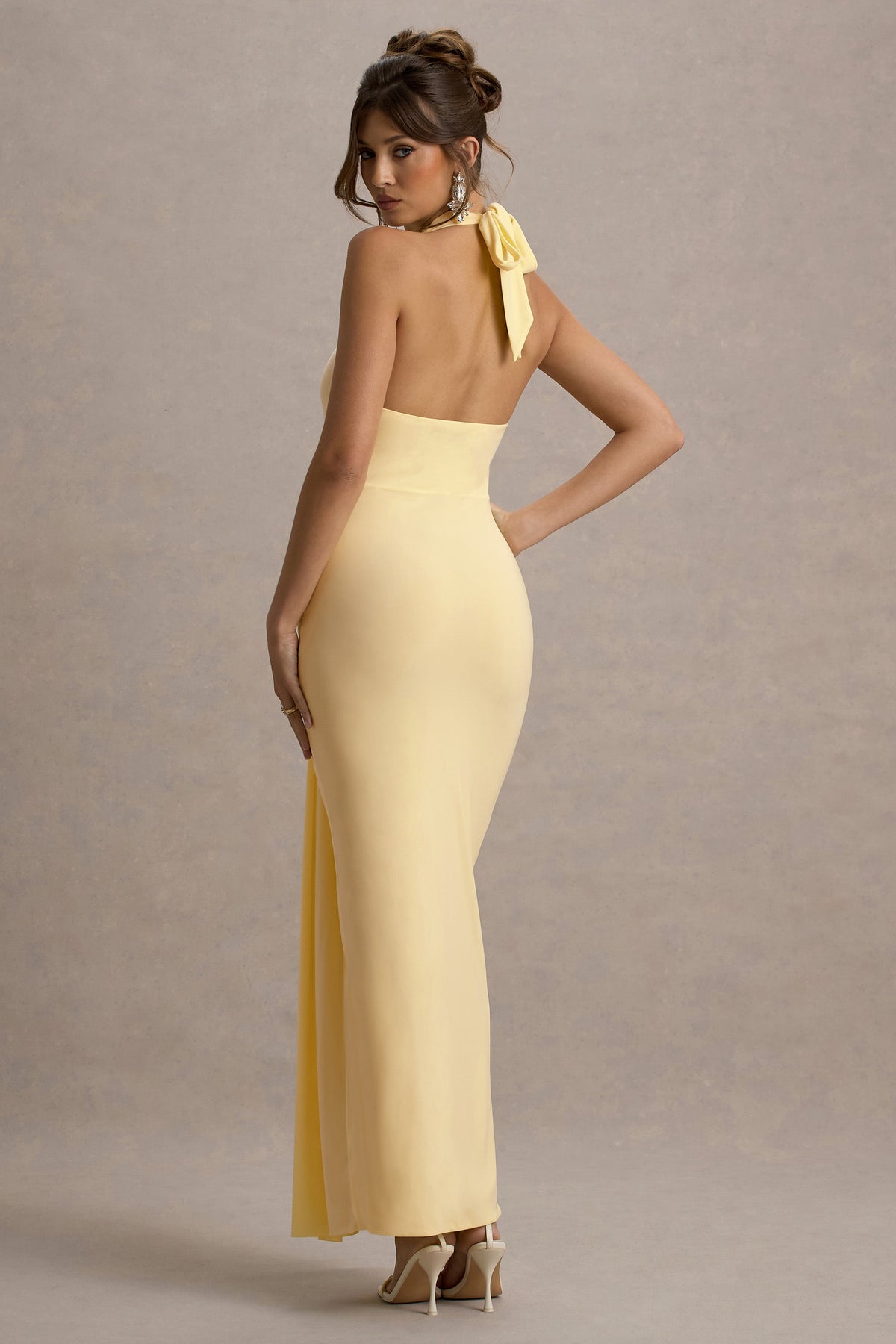 Sunflower | Pale Lemon Jersey Cowl Maxi Dress With Gathered Detailing And Split