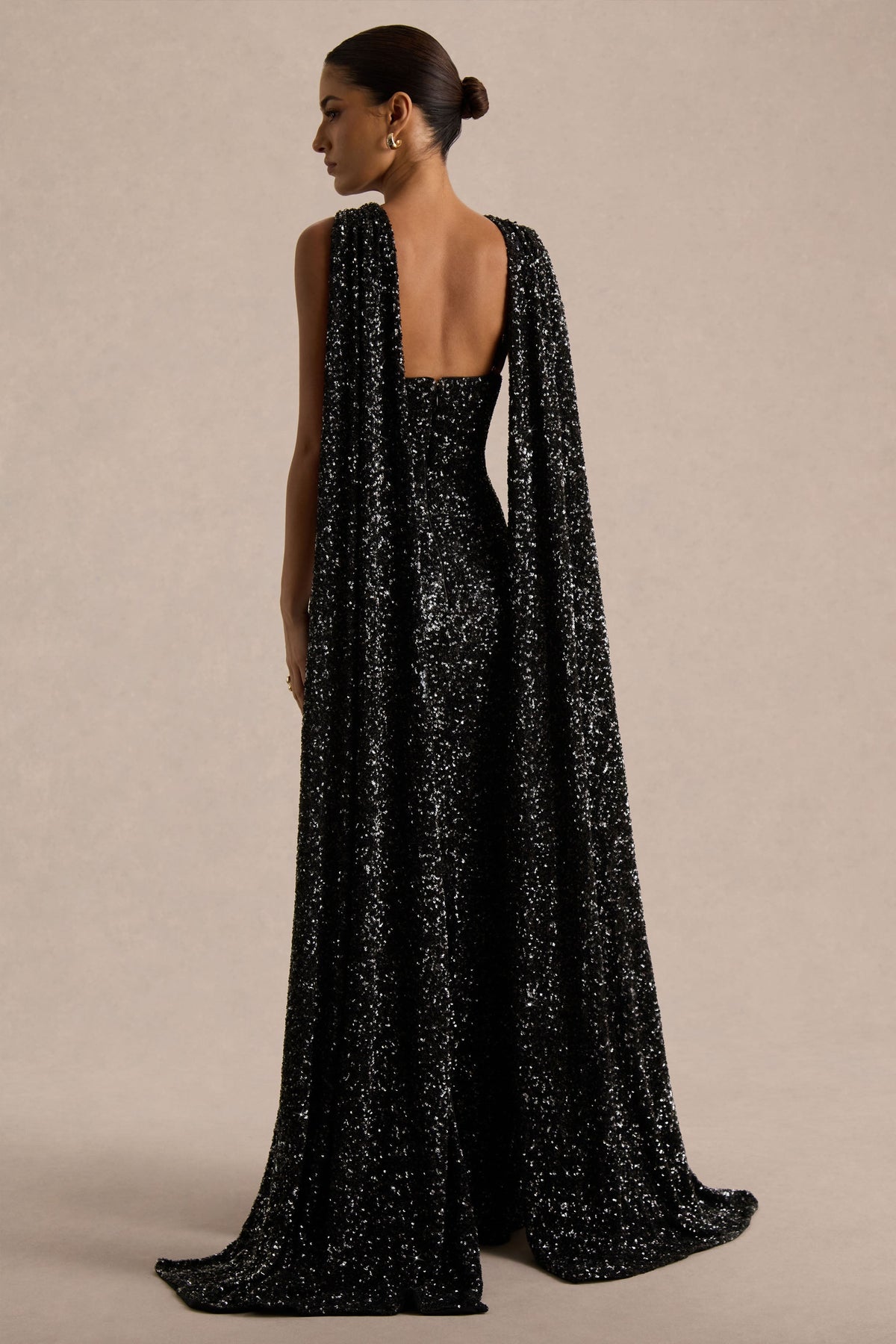 Renelle | Black Sequin Halter Neck Maxi Dress