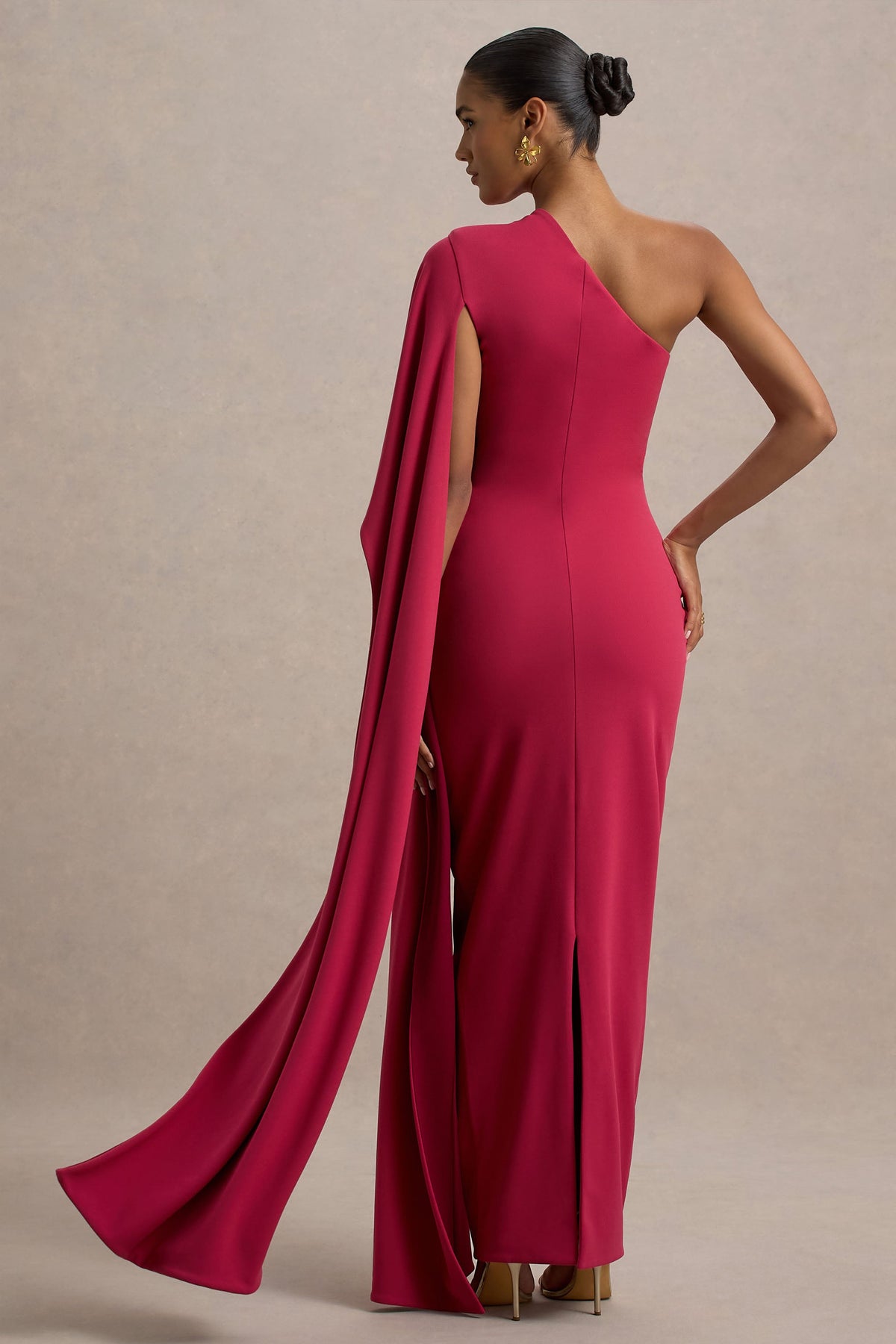 Lily | Hot Pink & Burgundy Asymmetric Maxi Dress With Cape Sleeve