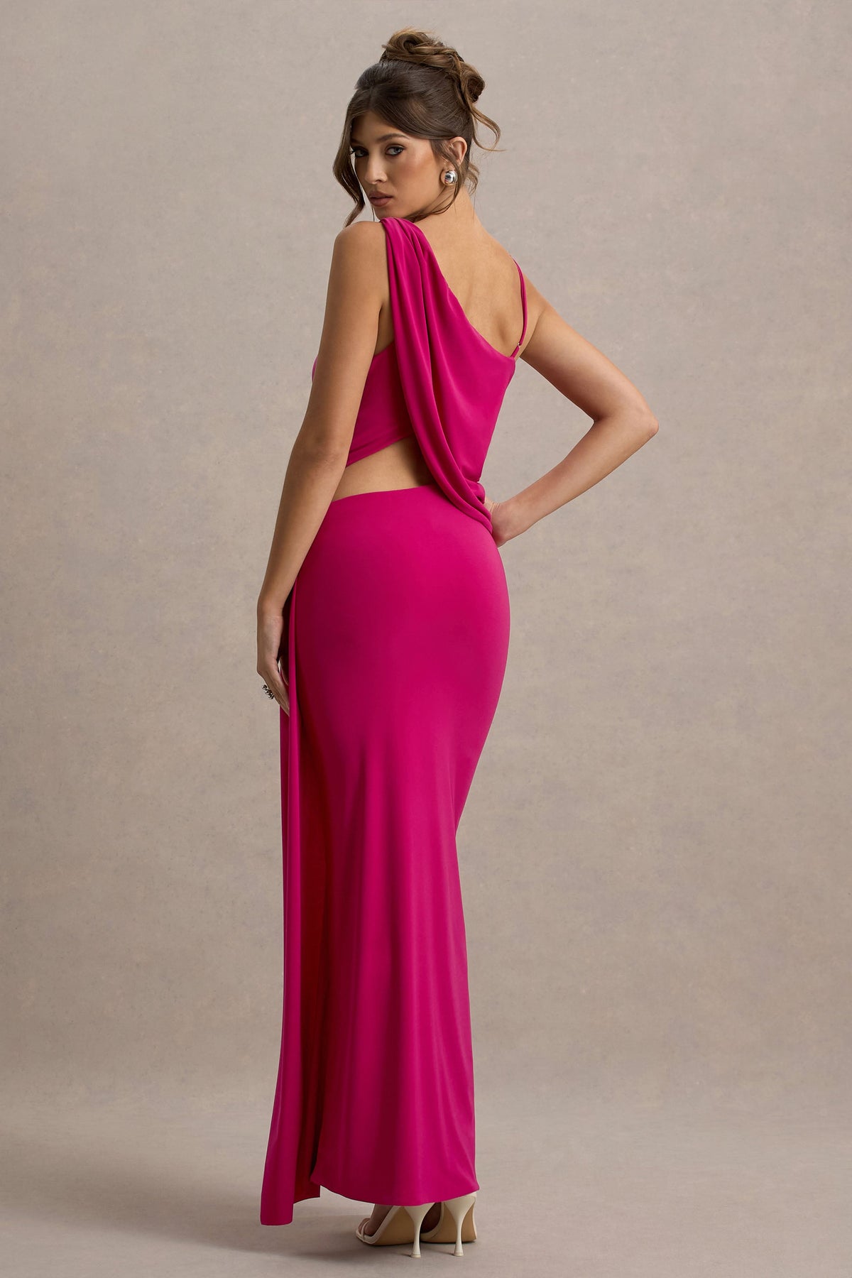 Storm | Hot Pink Asymmetric Maxi Dress With Cut-Out Details