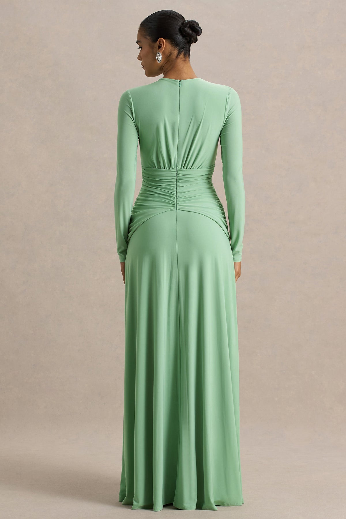 With Me | Green High-Neck Maxi Dress With Ruched Detailing