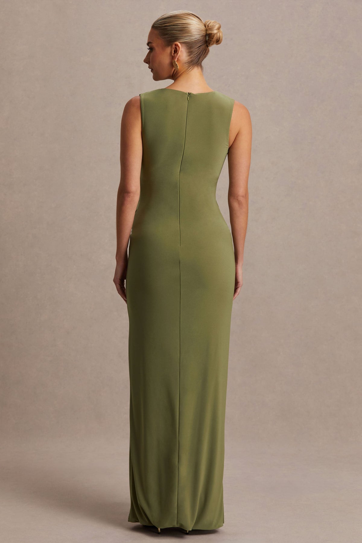 Raven | Olive Boat-Neck Maternity Maxi Dress With Gathered-Detailing