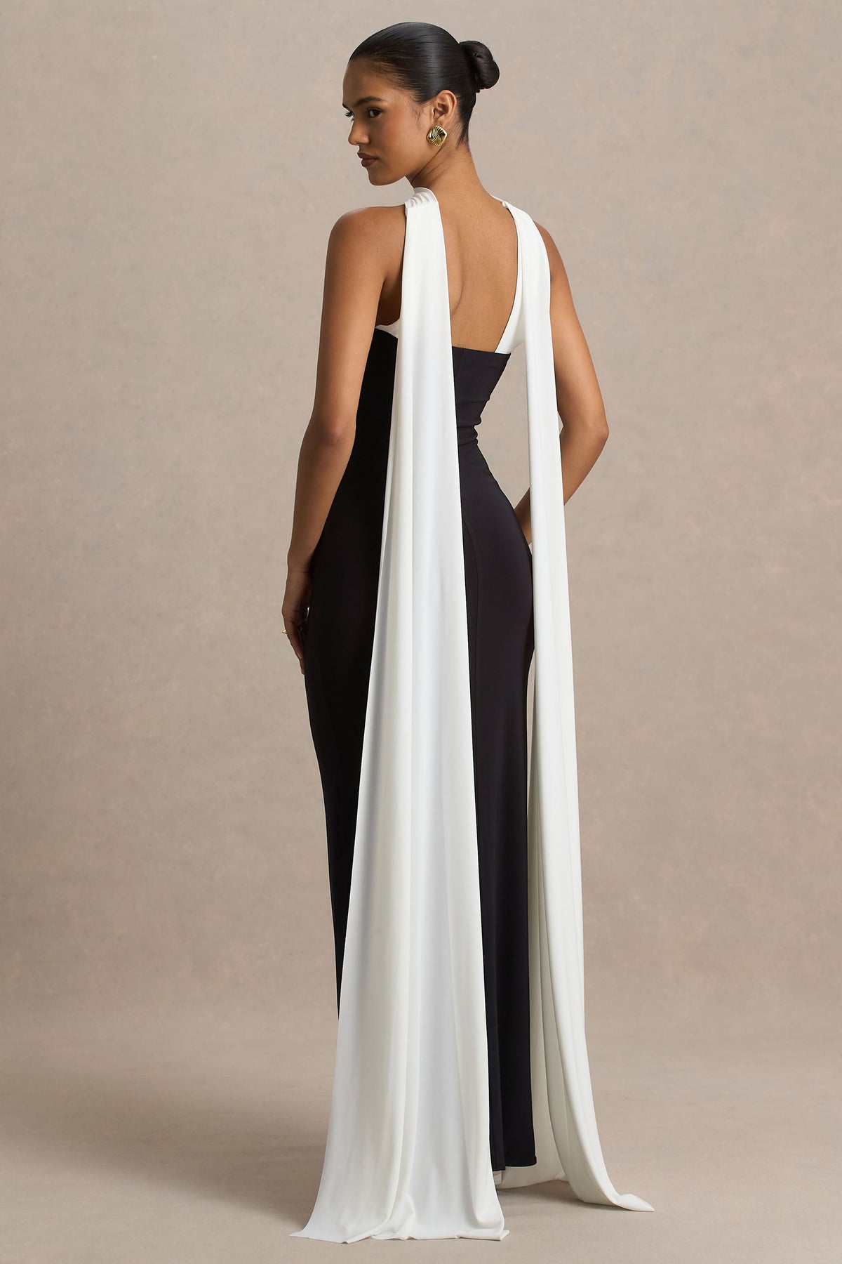 Kelilah | Black And White Bandeau Maxi Dress With Scarf Detail