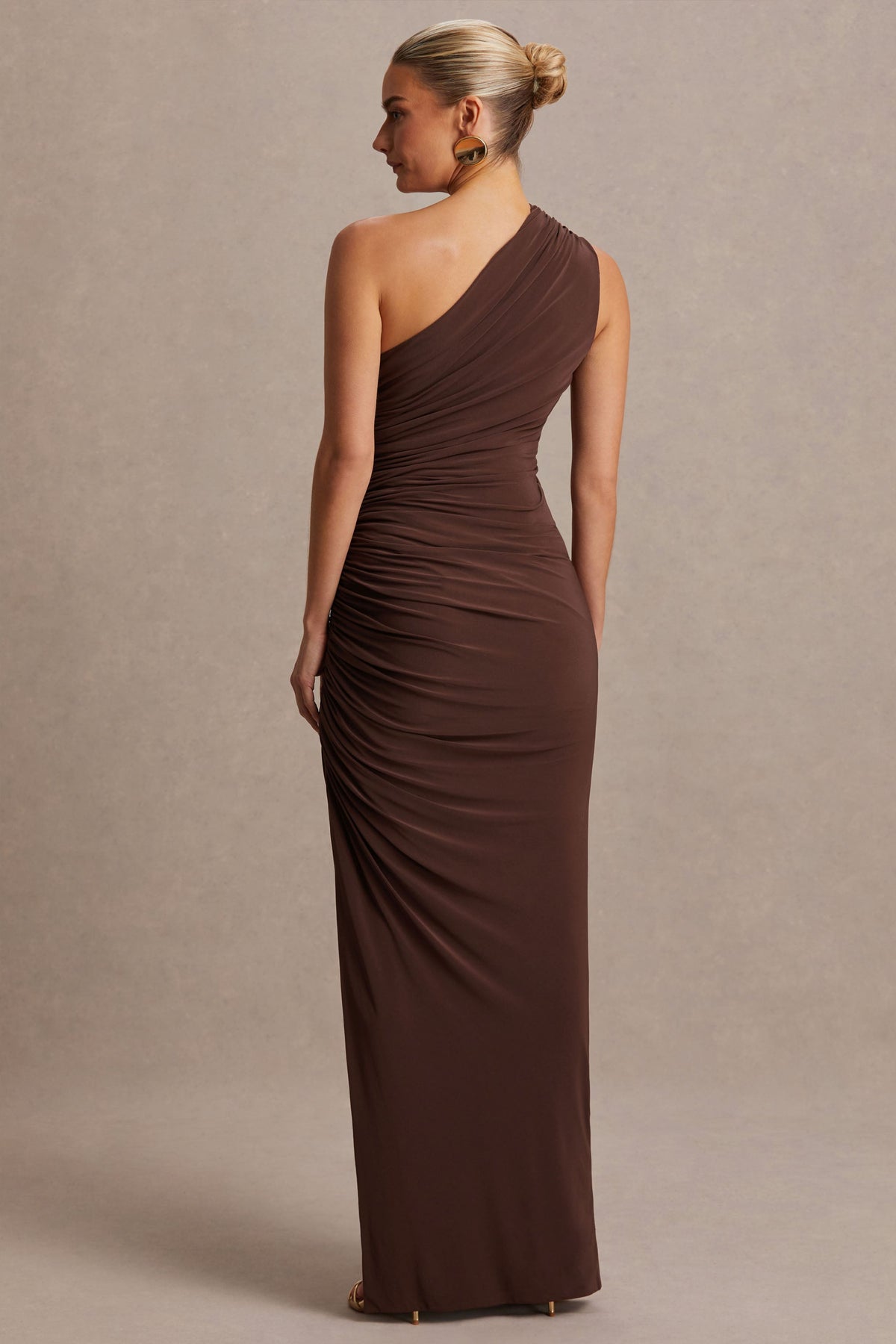 Darcie | Brown Asymmetric-Neck Maternity Maxi Dress