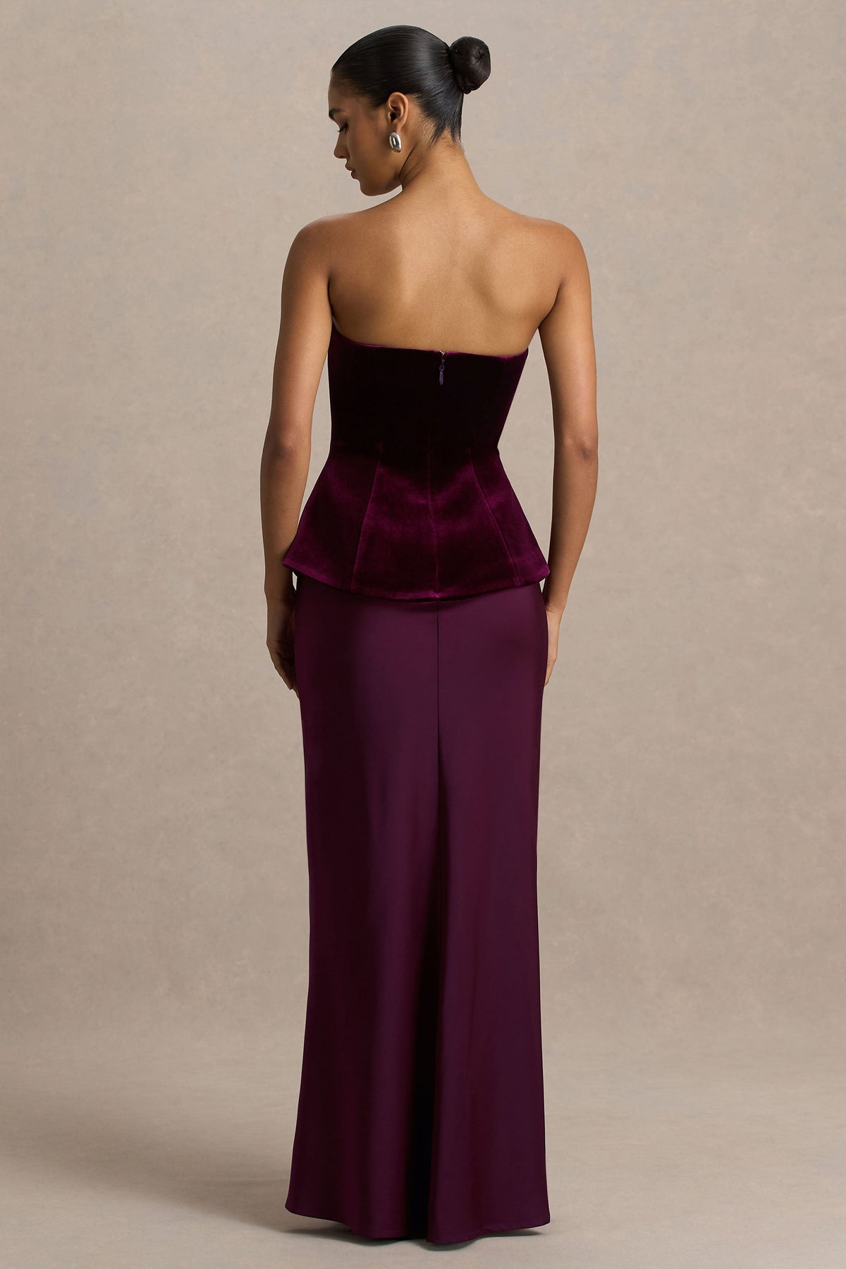 Indulgent | Burgundy Velvet And Satin Bandeau Corset Maxi Dress