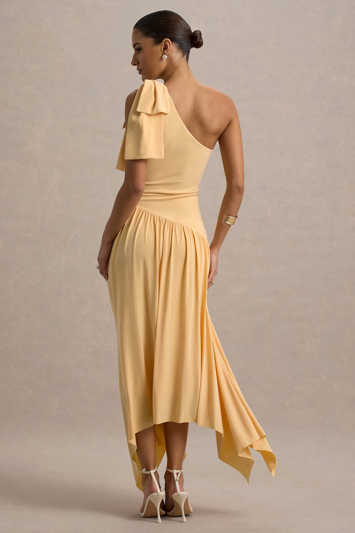 Lotus Love | Orange One-Shoulder Hanky-Hem Maxi Dress With Bow