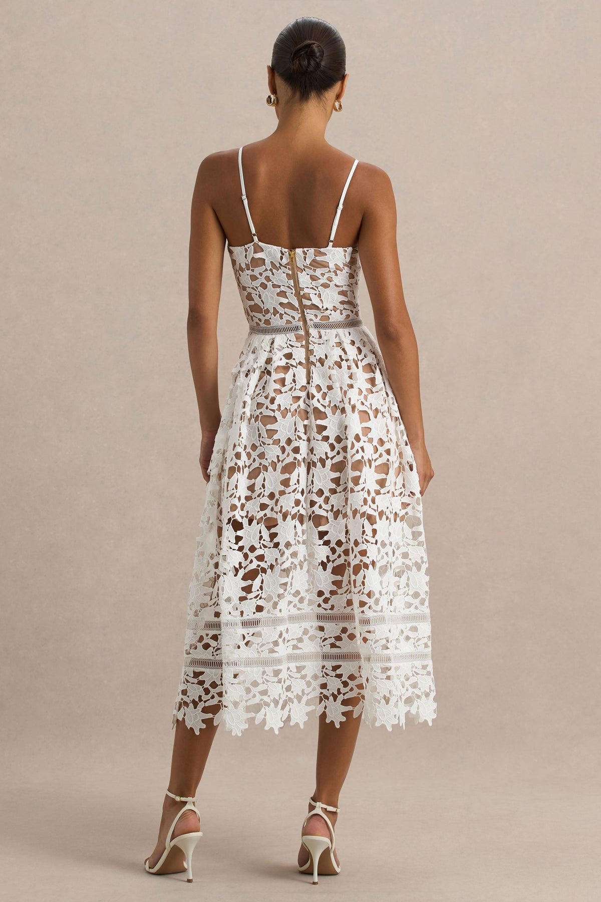 Zuri | White Lace Sweetheart Midi Dress With Cami Straps