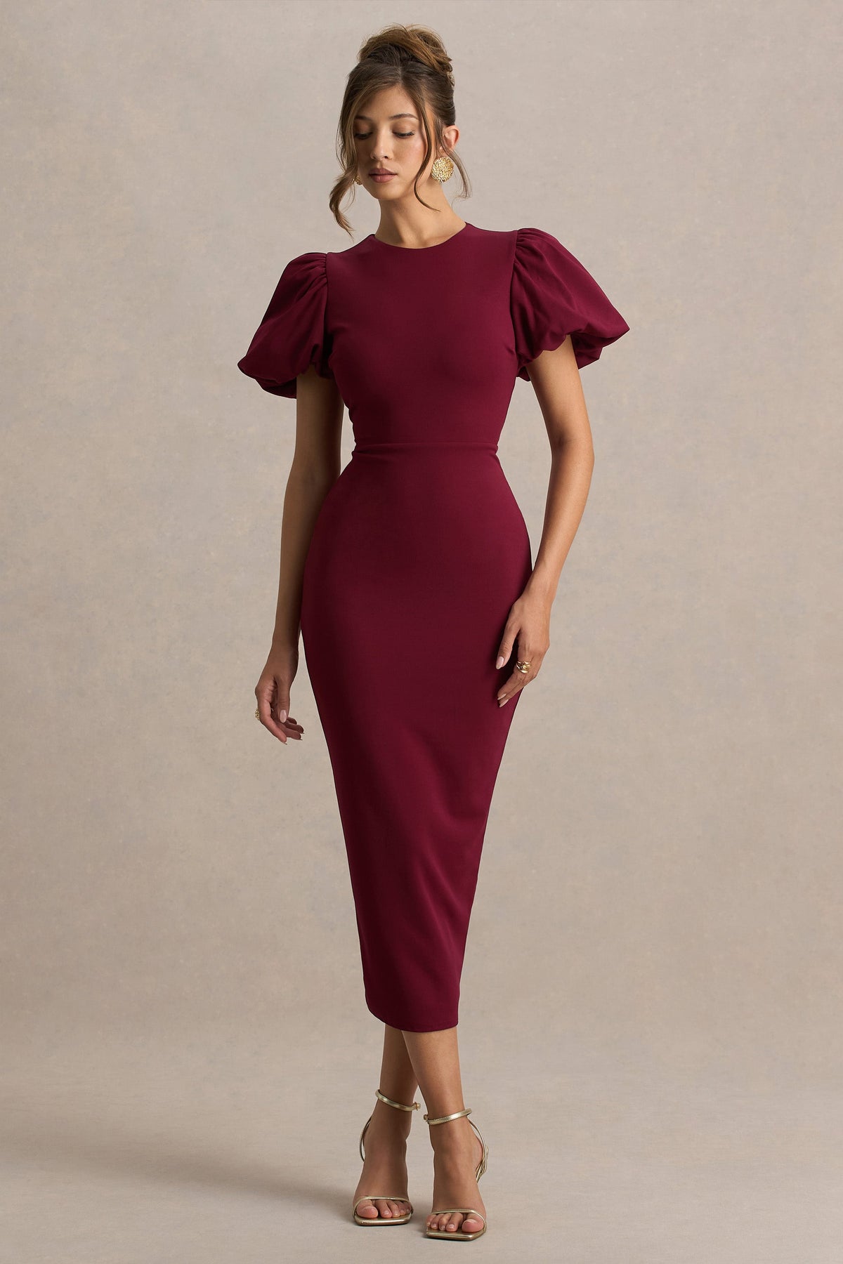 Dakota | Burgundy Puff-Sleeve Midi Dress