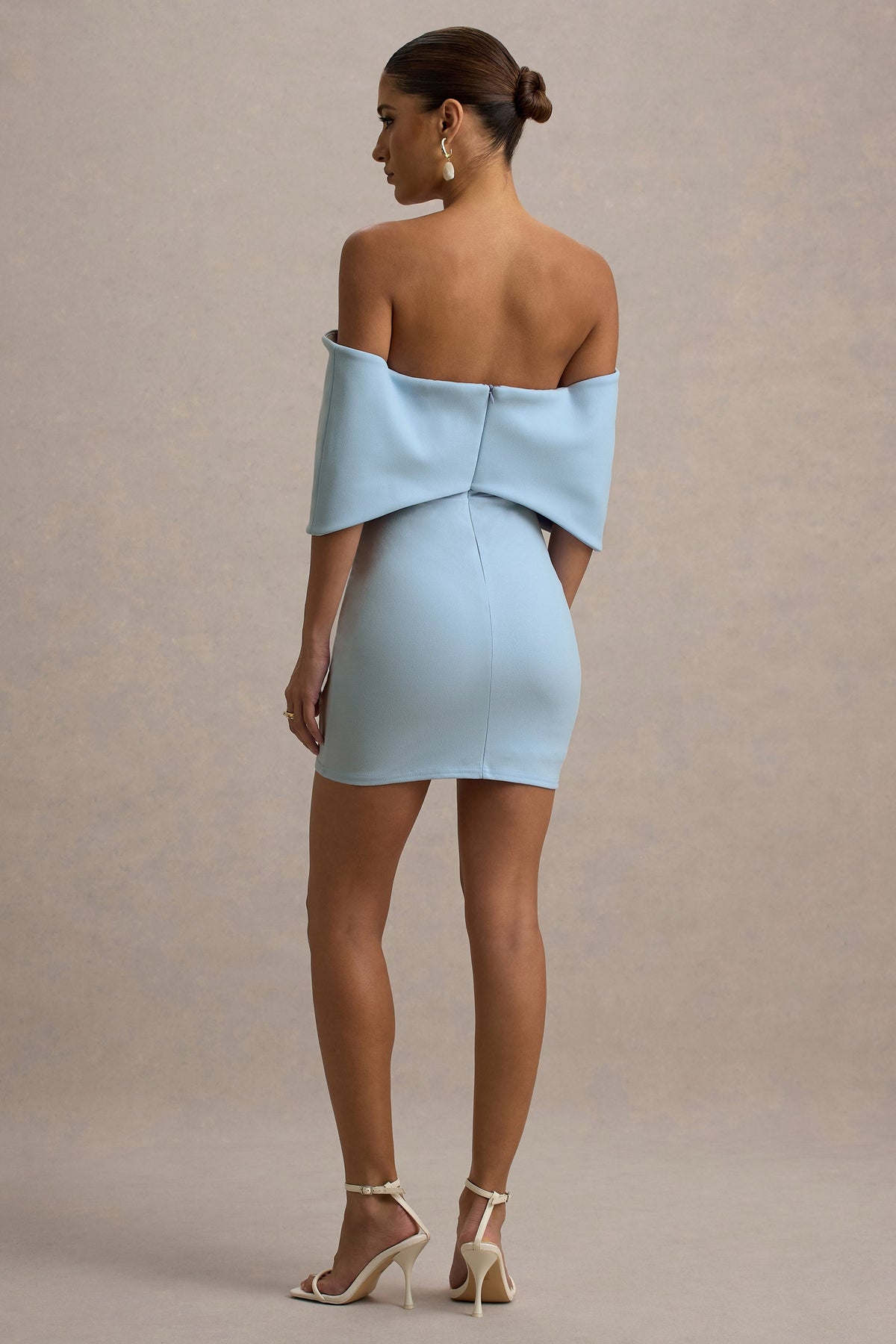 Sadie | Powder Blue Bow Bardot Mini Dress