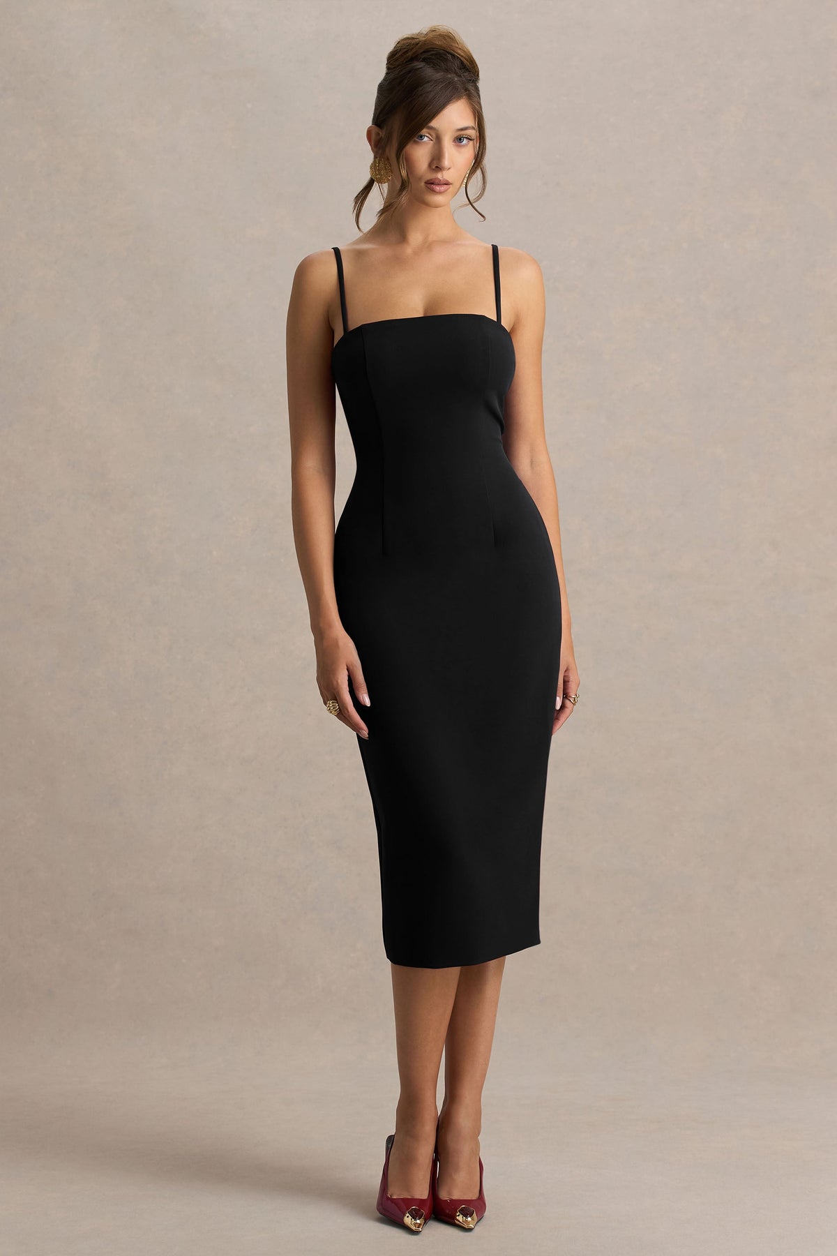 Baylor | Black Midi-Dress With Removable Cape-Detail